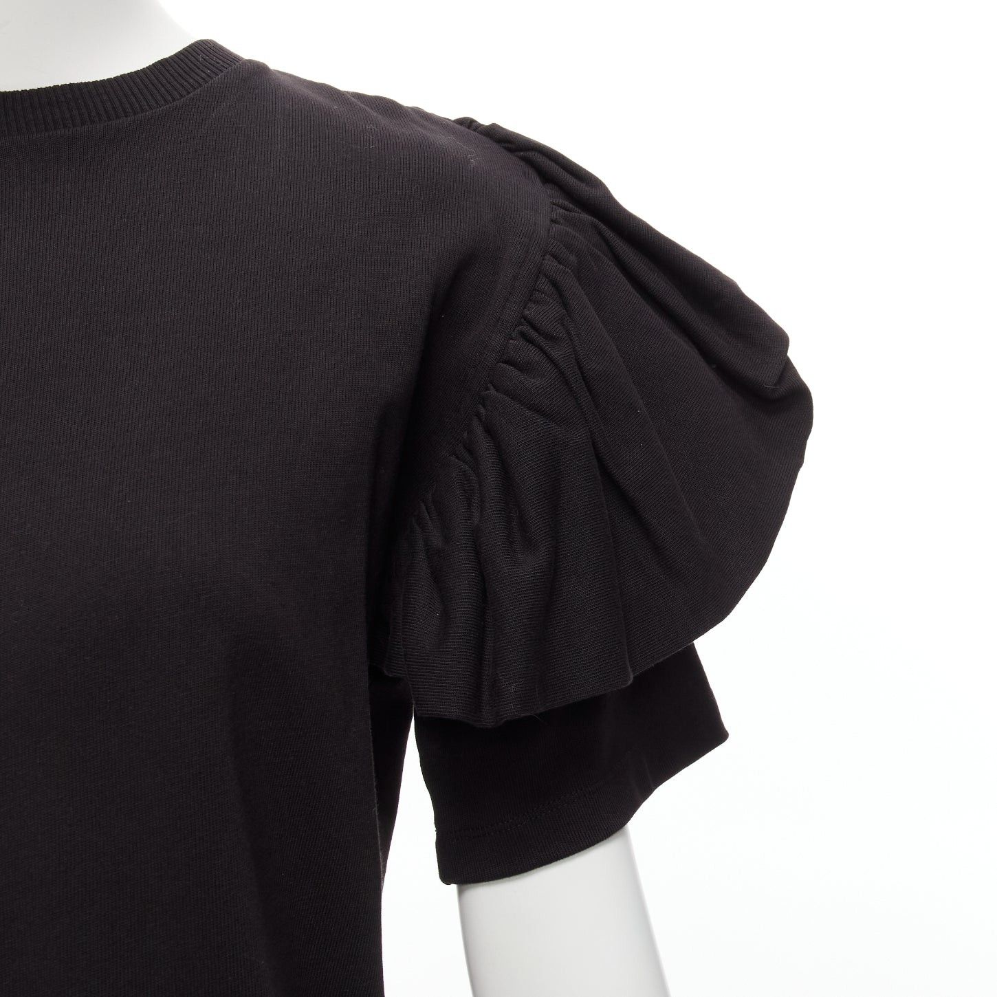 Dries Van Noten DRIES VAN NOTEN black cotton asymmetric ruffle half sleeve boxy top S Size S / US 4 / IT 40 - 7 Thumbnail