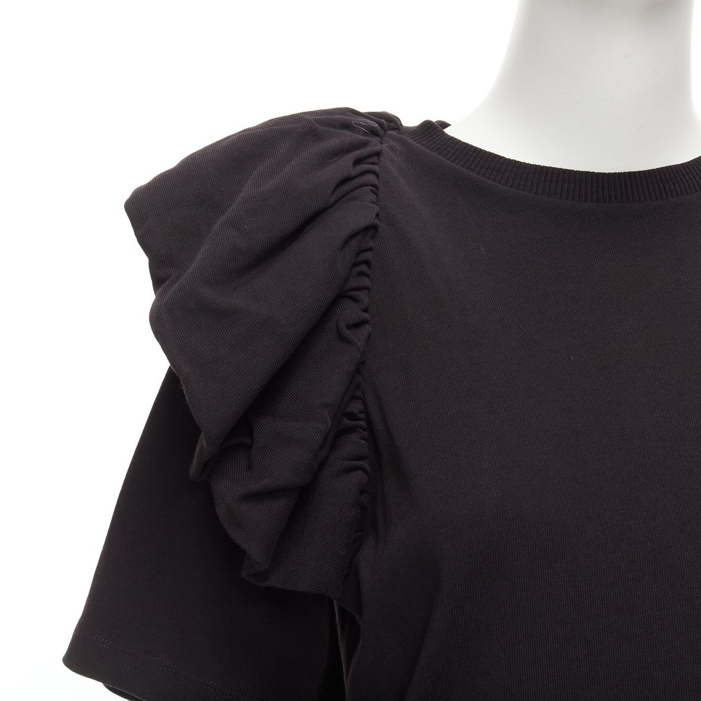 Dries Van Noten DRIES VAN NOTEN black cotton asymmetric ruffle half sleeve boxy top S Size S / US 4 / IT 40 - 2 Thumbnail