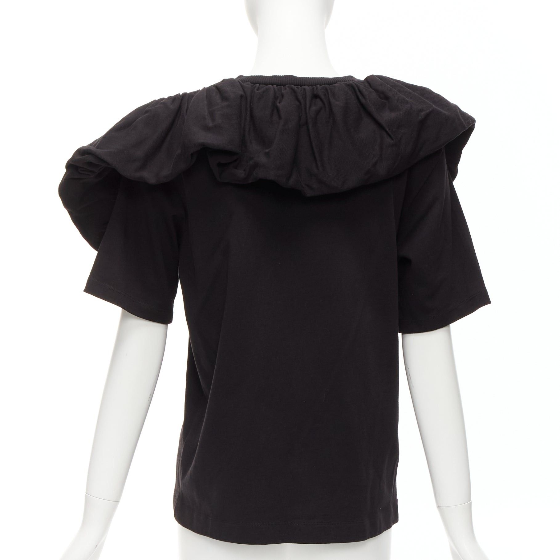 Dries Van Noten DRIES VAN NOTEN black cotton asymmetric ruffle half sleeve boxy top S Size S / US 4 / IT 40 - 5 Thumbnail