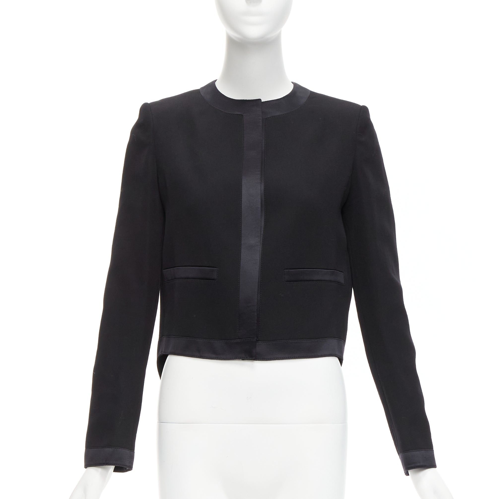 Givenchy GIVENCHY black wool silk trim high low hem minimal classic jacket FR38 M Size M / US 6-8 / IT 42-44 - 3 Thumbnail