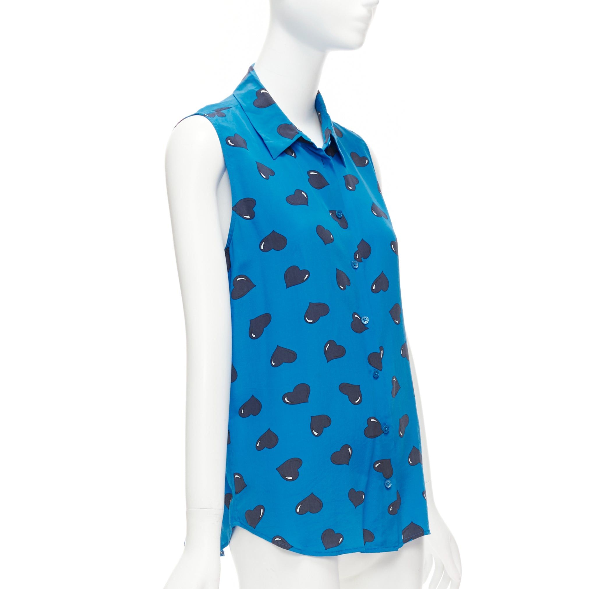 Equipment EQUIPMENT 100% silk electric blue black heart printed sleeveless blouse M Size M / US 6-8 / IT 42-44 - 3 Thumbnail