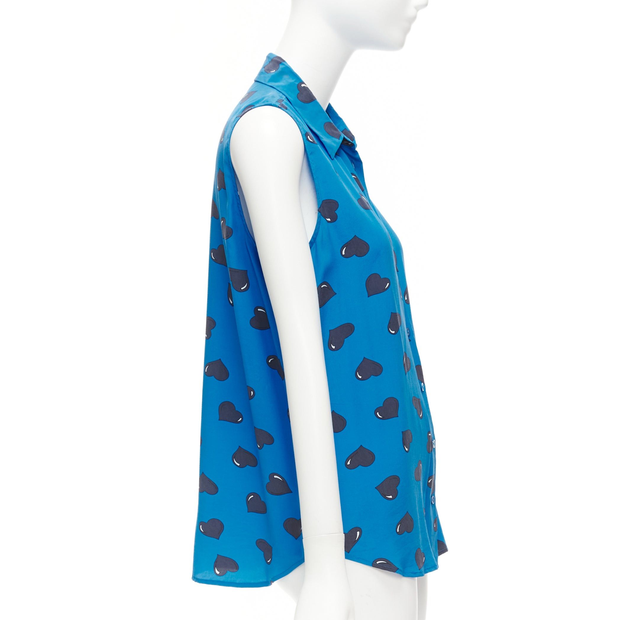 Equipment EQUIPMENT 100% silk electric blue black heart printed sleeveless blouse M Size M / US 6-8 / IT 42-44 - 4 Thumbnail