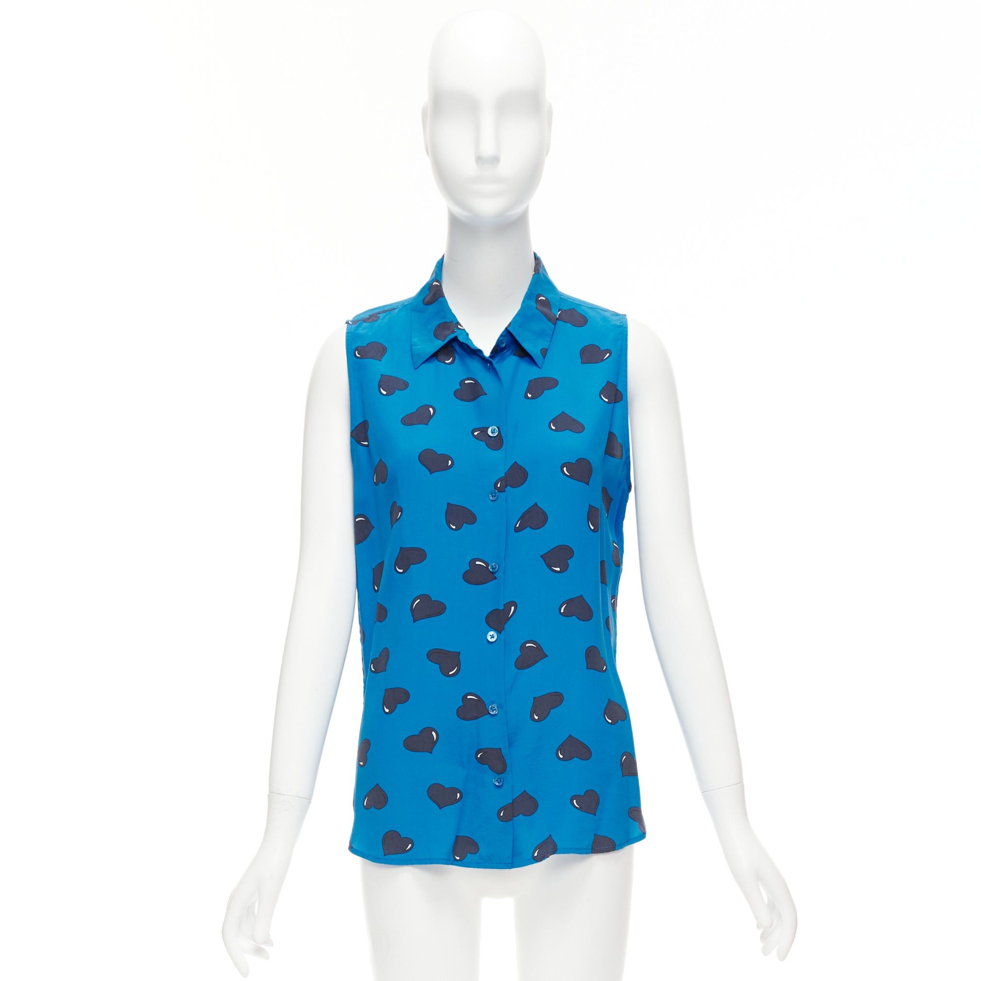 Equipment EQUIPMENT 100% silk electric blue black heart printed sleeveless blouse M Size M / US 6-8 / IT 42-44 - 9 Thumbnail