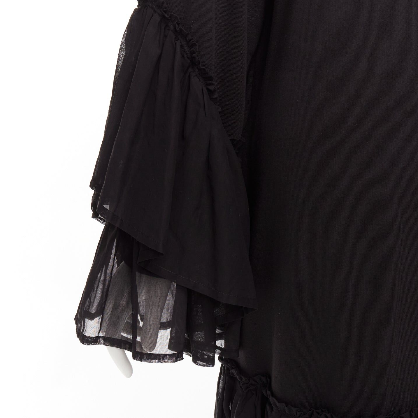 Dries Van Noten DRIES VAN NOTEN black cotton asymmetric sleeve ruffle hem sweatshirt dress S Size S / US 4 / IT 40 - 7 Thumbnail