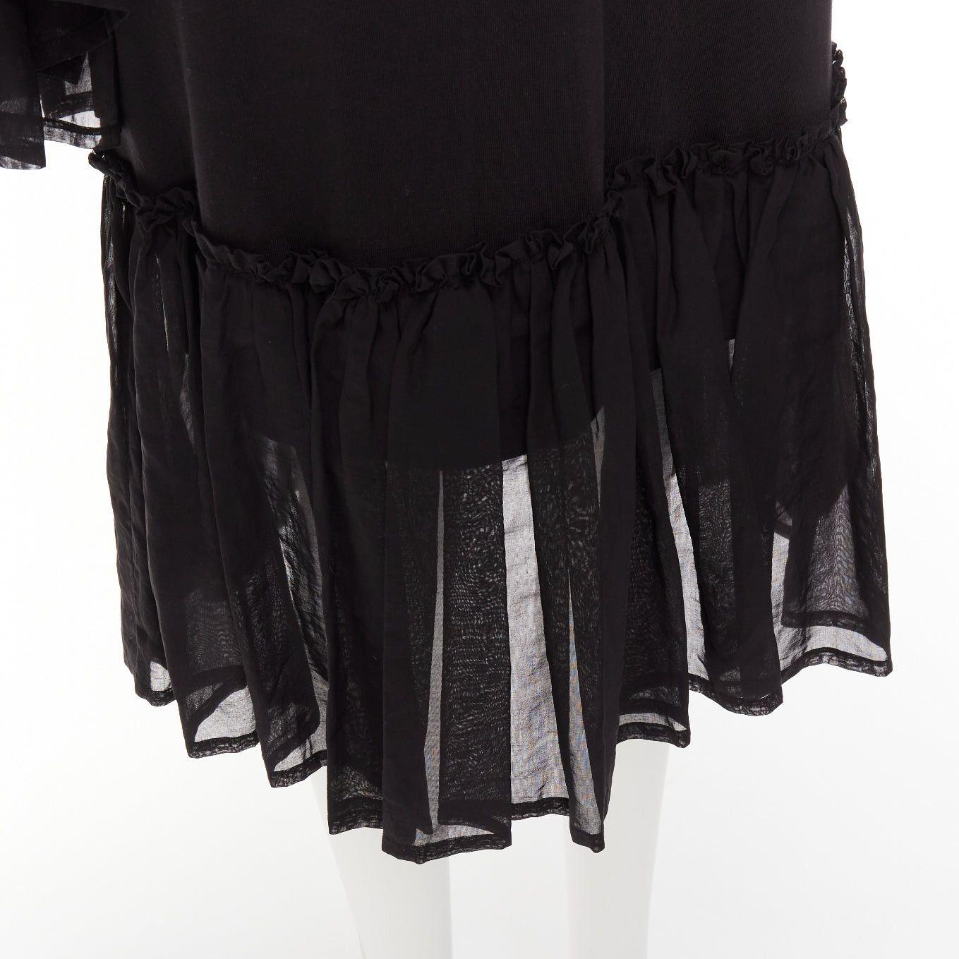 Dries Van Noten DRIES VAN NOTEN black cotton asymmetric sleeve ruffle hem sweatshirt dress S Size S / US 4 / IT 40 - 2 Thumbnail