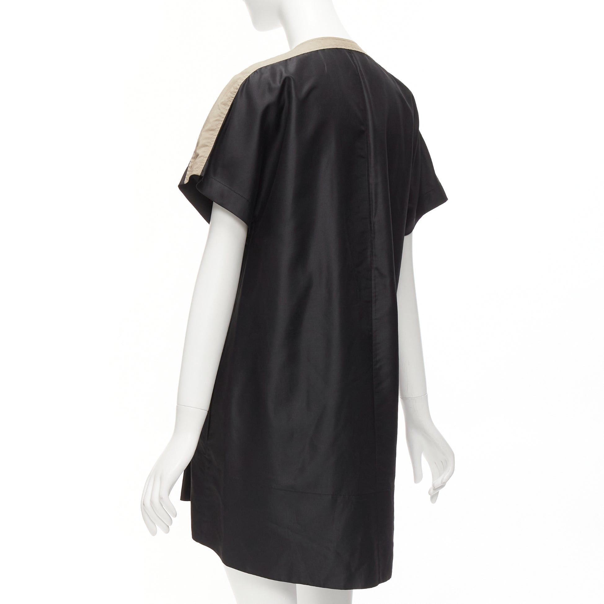 Balenciaga BALENCIAGA 2011 black khaki silk blend colorblock ruched shirt dress FR36 S Size S / US 4 / IT 40 - 6 Thumbnail