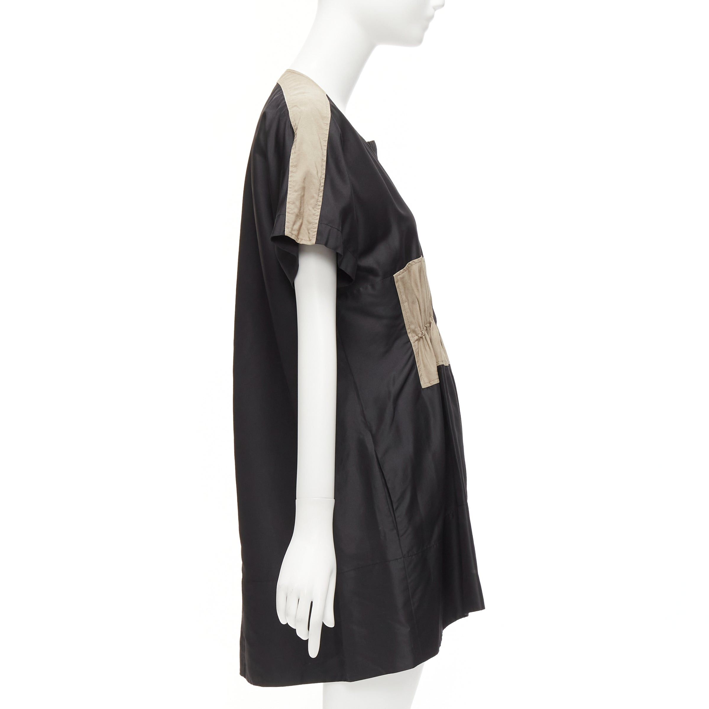 Balenciaga BALENCIAGA 2011 black khaki silk blend colorblock ruched shirt dress FR36 S Size S / US 4 / IT 40 - 4 Thumbnail