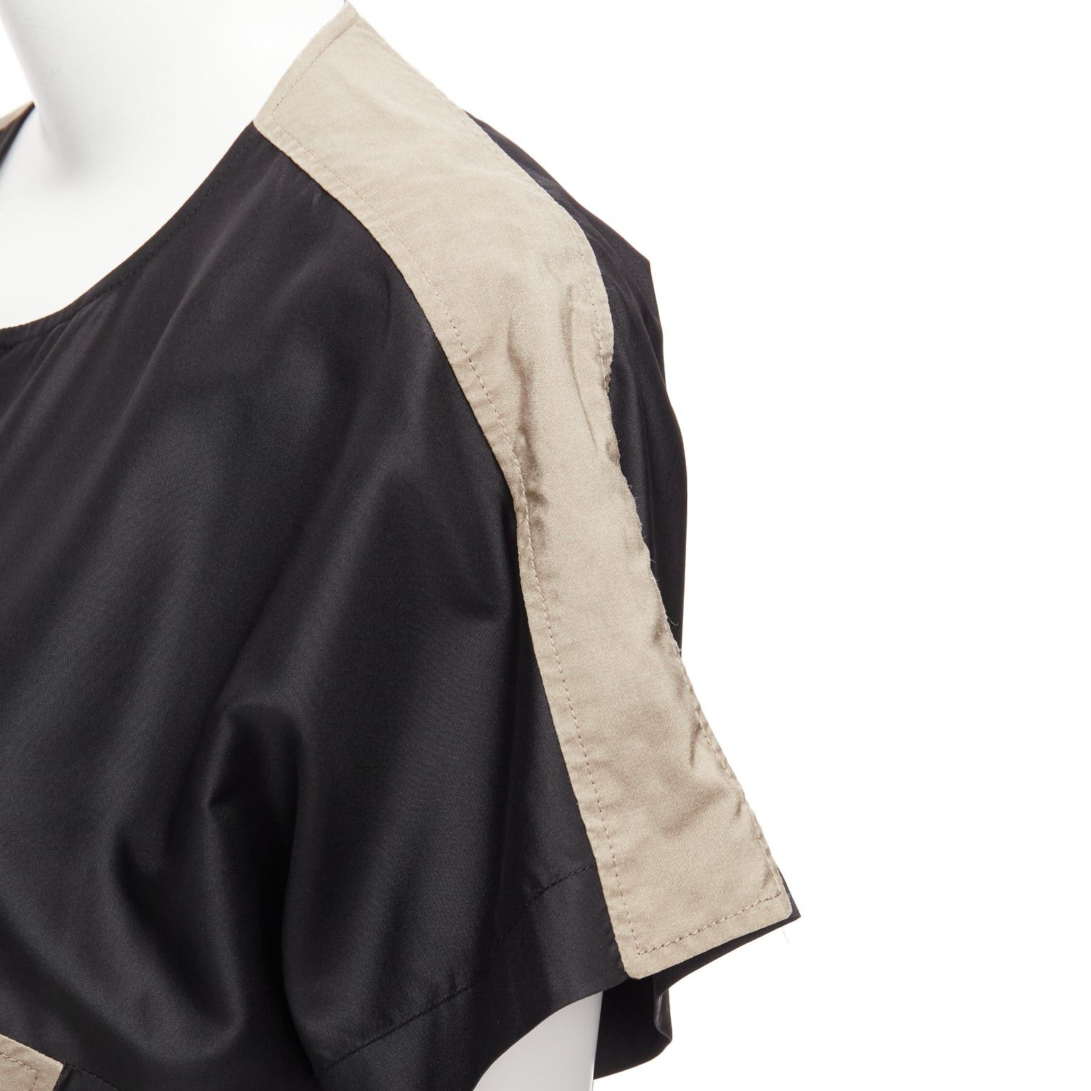 Balenciaga BALENCIAGA 2011 black khaki silk blend colorblock ruched shirt dress FR36 S Size S / US 4 / IT 40 - 7 Thumbnail