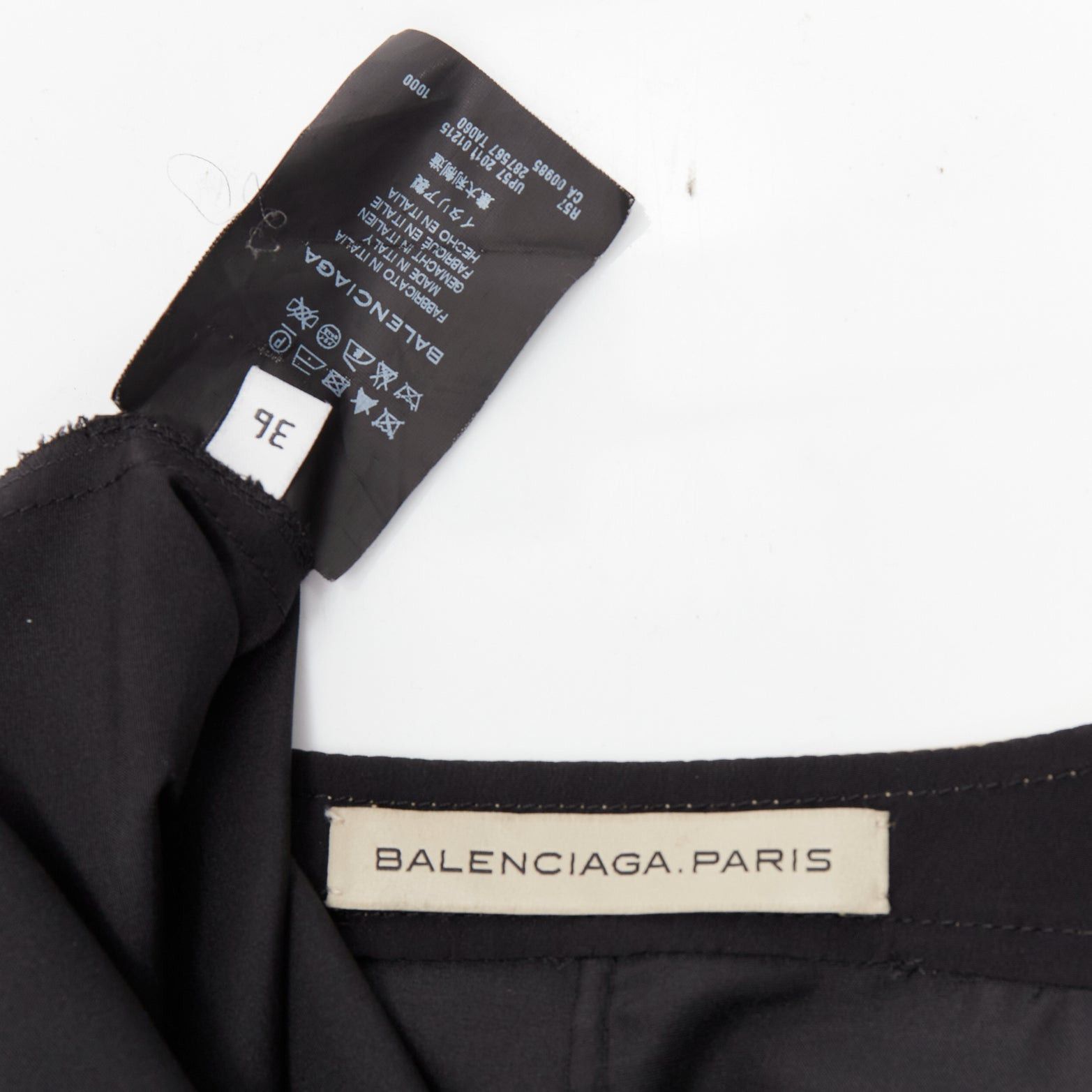 Balenciaga BALENCIAGA 2011 black khaki silk blend colorblock ruched shirt dress FR36 S Size S / US 4 / IT 40 - 10 Thumbnail