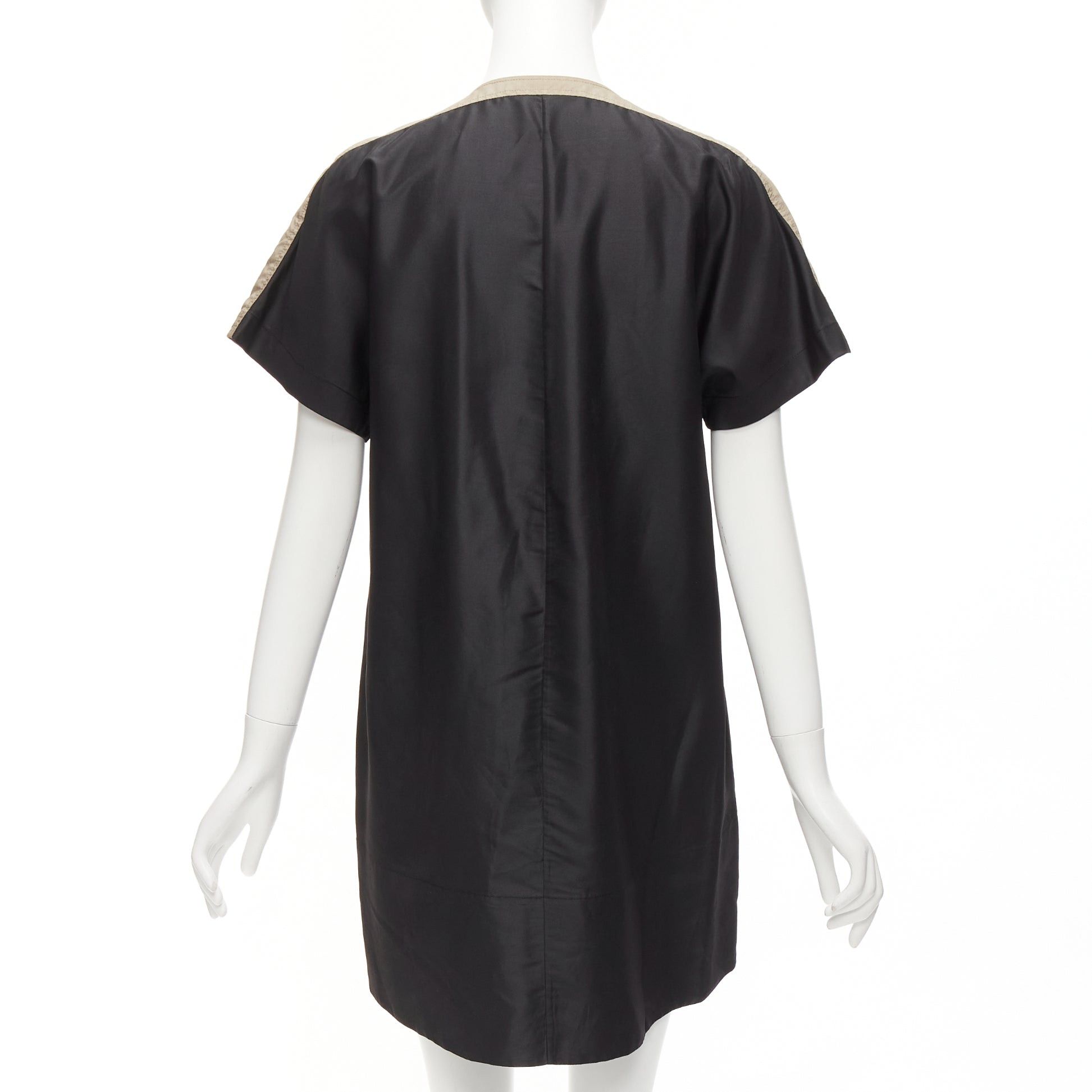 Balenciaga BALENCIAGA 2011 black khaki silk blend colorblock ruched shirt dress FR36 S Size S / US 4 / IT 40 - 5 Thumbnail