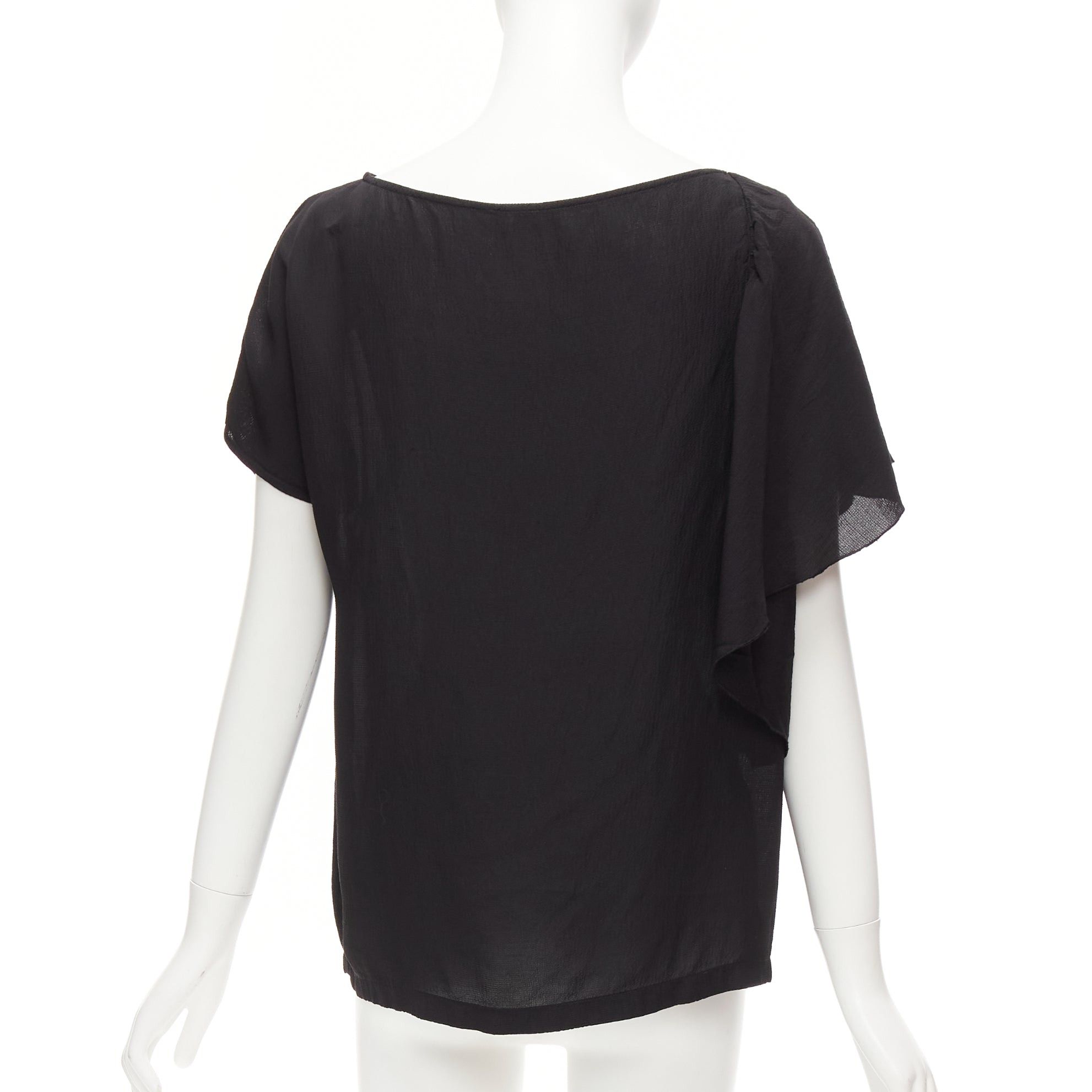Dries Van Noten DRIES VAN NOTEN black viscose linen asymmetric flutter sleeve blouse top FR40 L Size M / US 6-8 / IT 42-44 - 5 Thumbnail