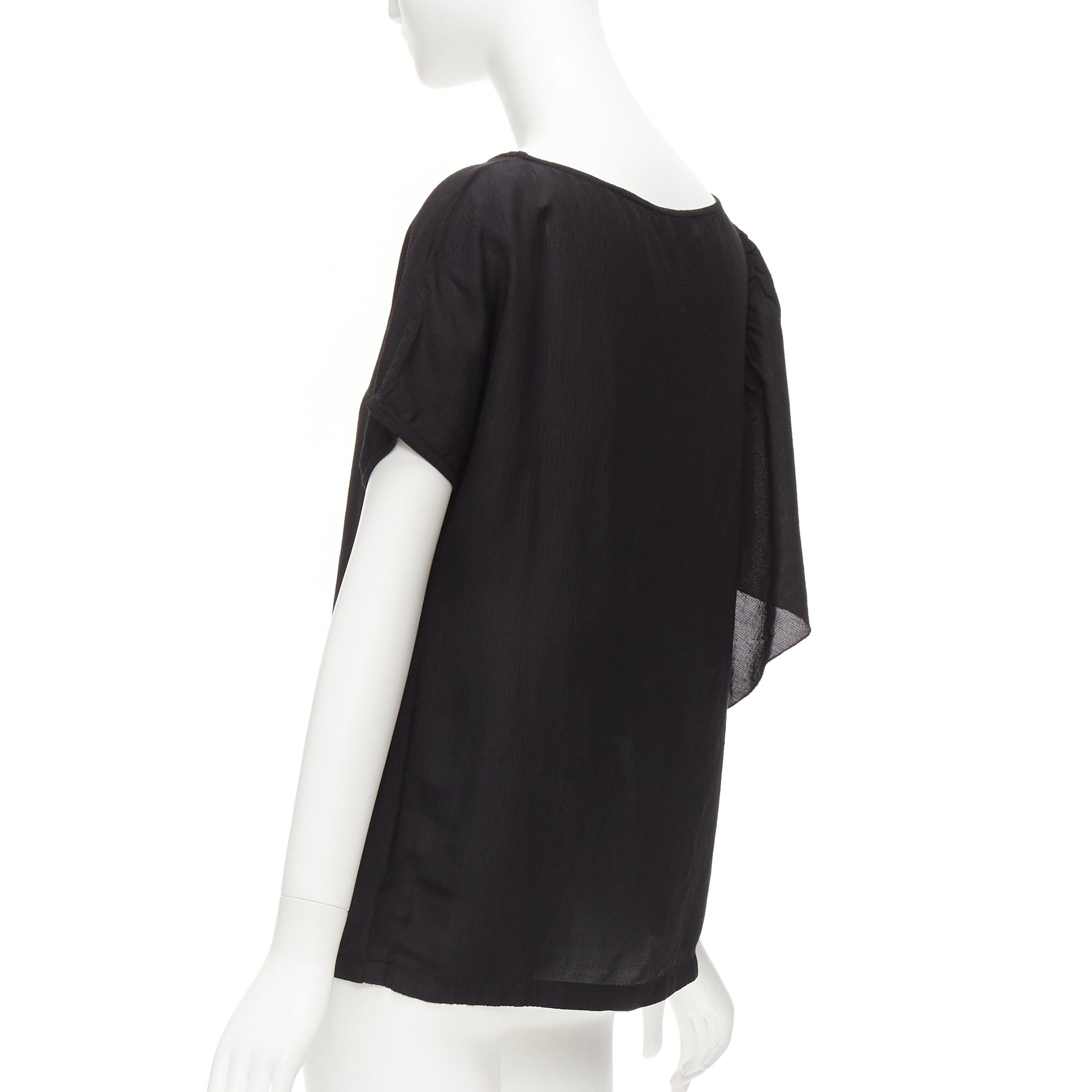 Dries Van Noten DRIES VAN NOTEN black viscose linen asymmetric flutter sleeve blouse top FR40 L Size M / US 6-8 / IT 42-44 - 6 Thumbnail