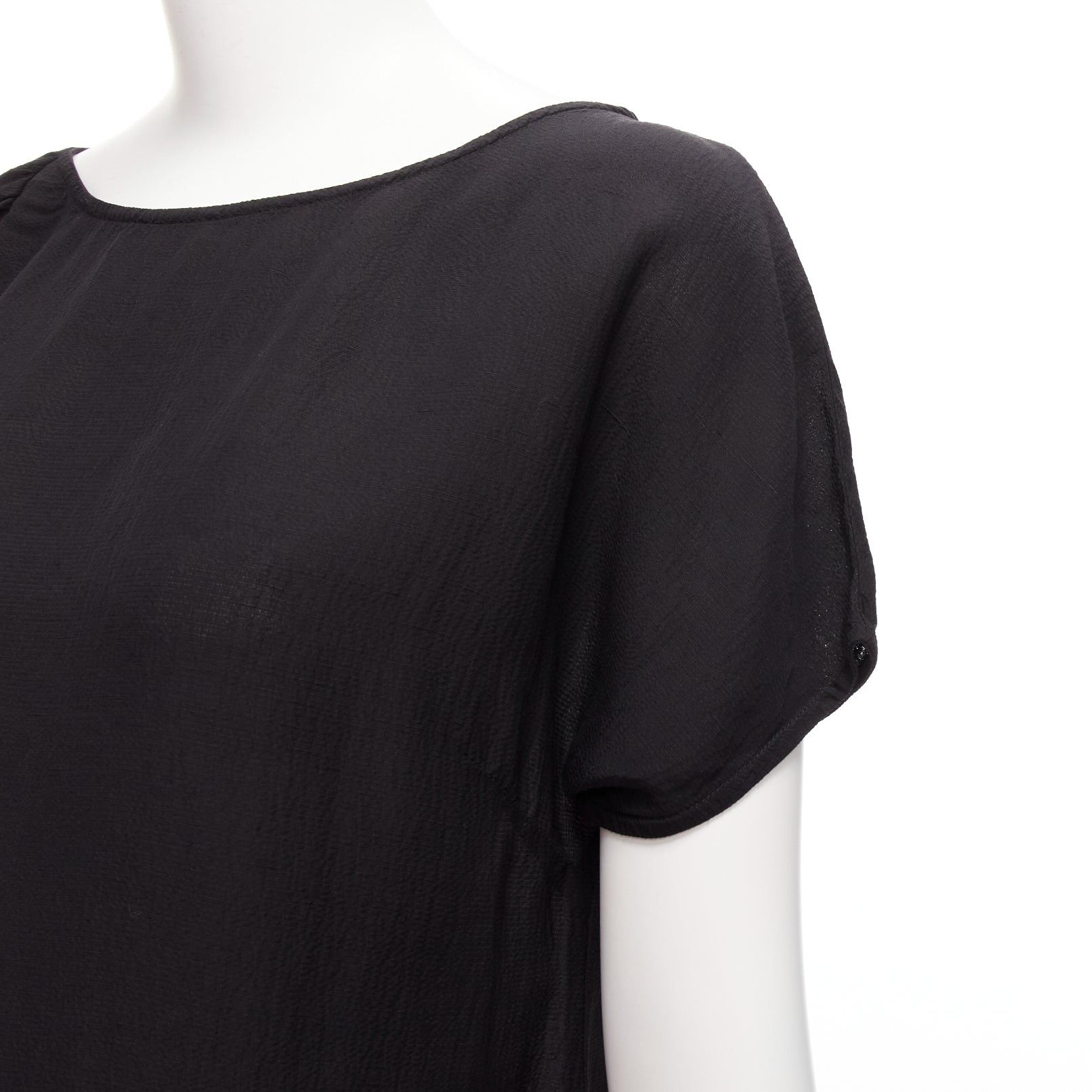 Dries Van Noten DRIES VAN NOTEN black viscose linen asymmetric flutter sleeve blouse top FR40 L Size M / US 6-8 / IT 42-44 - 7 Thumbnail