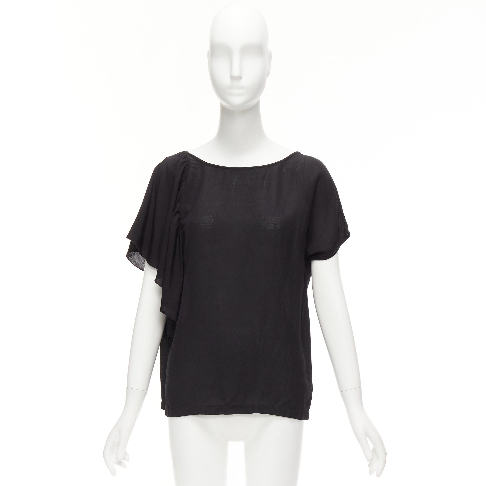 Dries Van Noten DRIES VAN NOTEN black viscose linen asymmetric flutter sleeve blouse top FR40 L Size M / US 6-8 / IT 42-44 - 9 Thumbnail