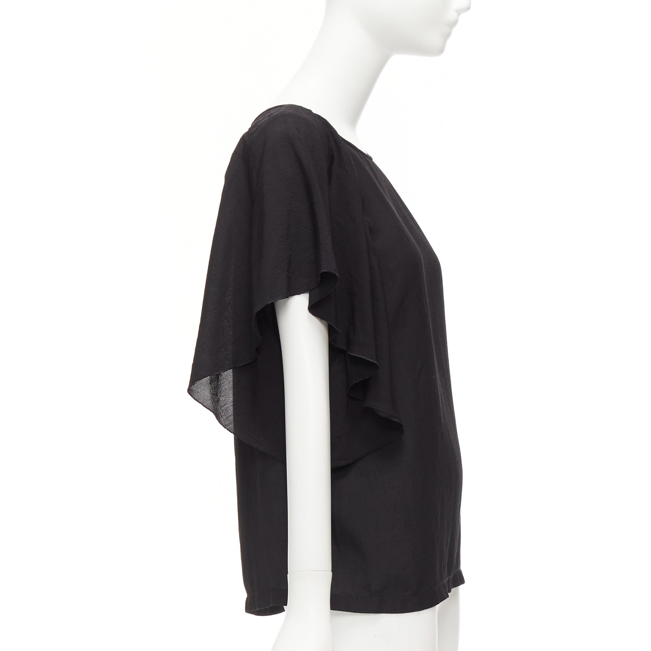 Dries Van Noten DRIES VAN NOTEN black viscose linen asymmetric flutter sleeve blouse top FR40 L Size M / US 6-8 / IT 42-44 - 4 Thumbnail