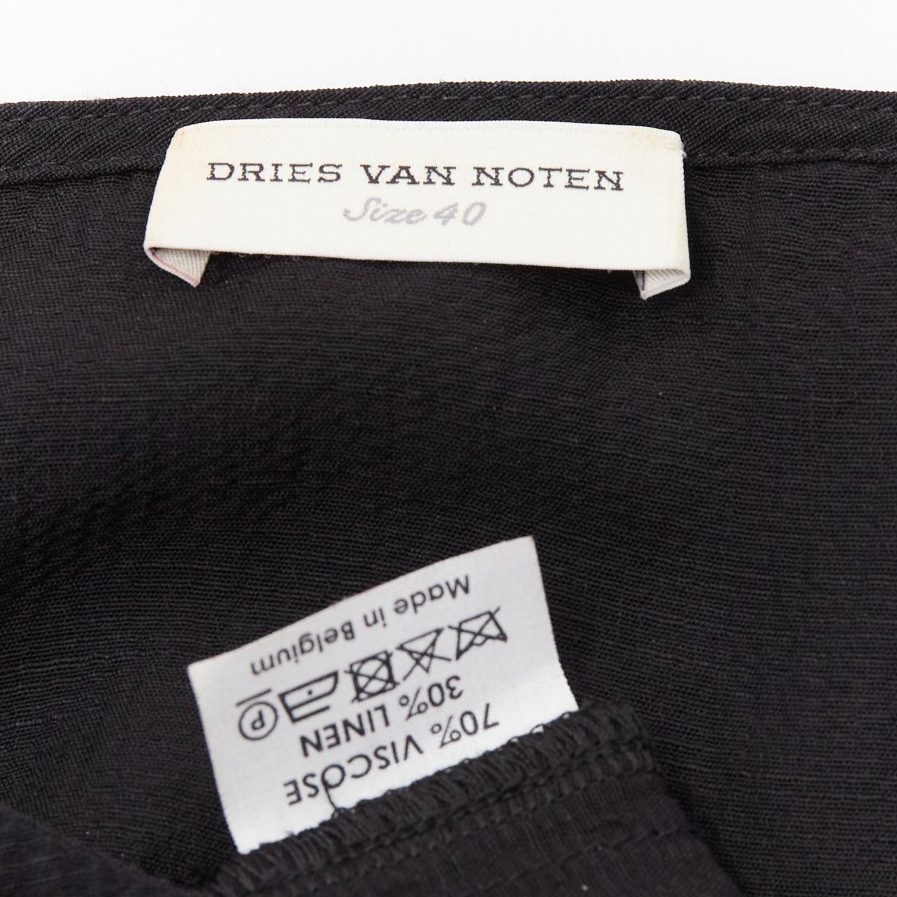 Dries Van Noten DRIES VAN NOTEN black viscose linen asymmetric flutter sleeve blouse top FR40 L Size M / US 6-8 / IT 42-44 - 8 Thumbnail
