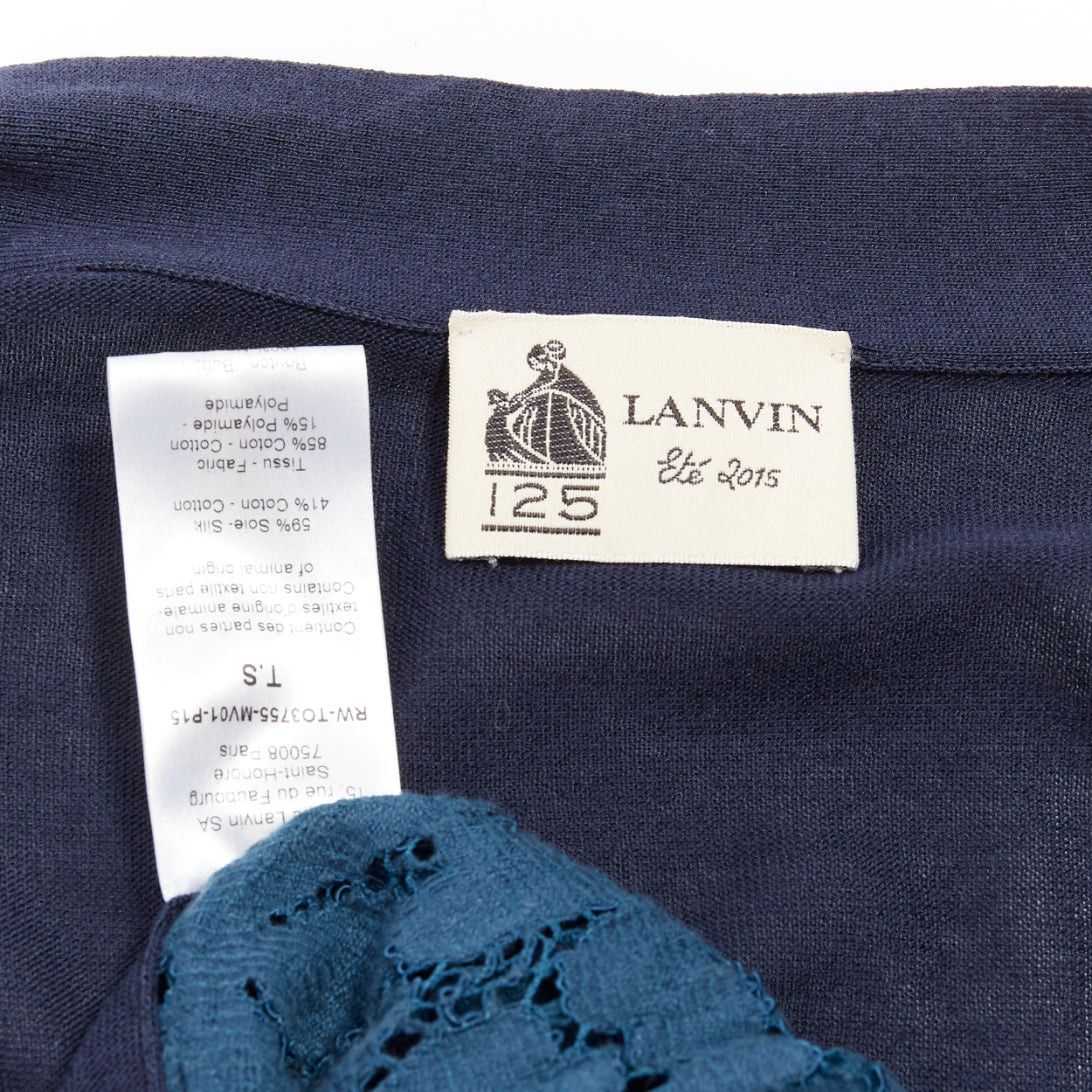 Lanvin LANVIN 2015 blue silk cotton floral lace sheer long sleeve V neck cardigan S Size S / US 4 / IT 40 - 9 Thumbnail