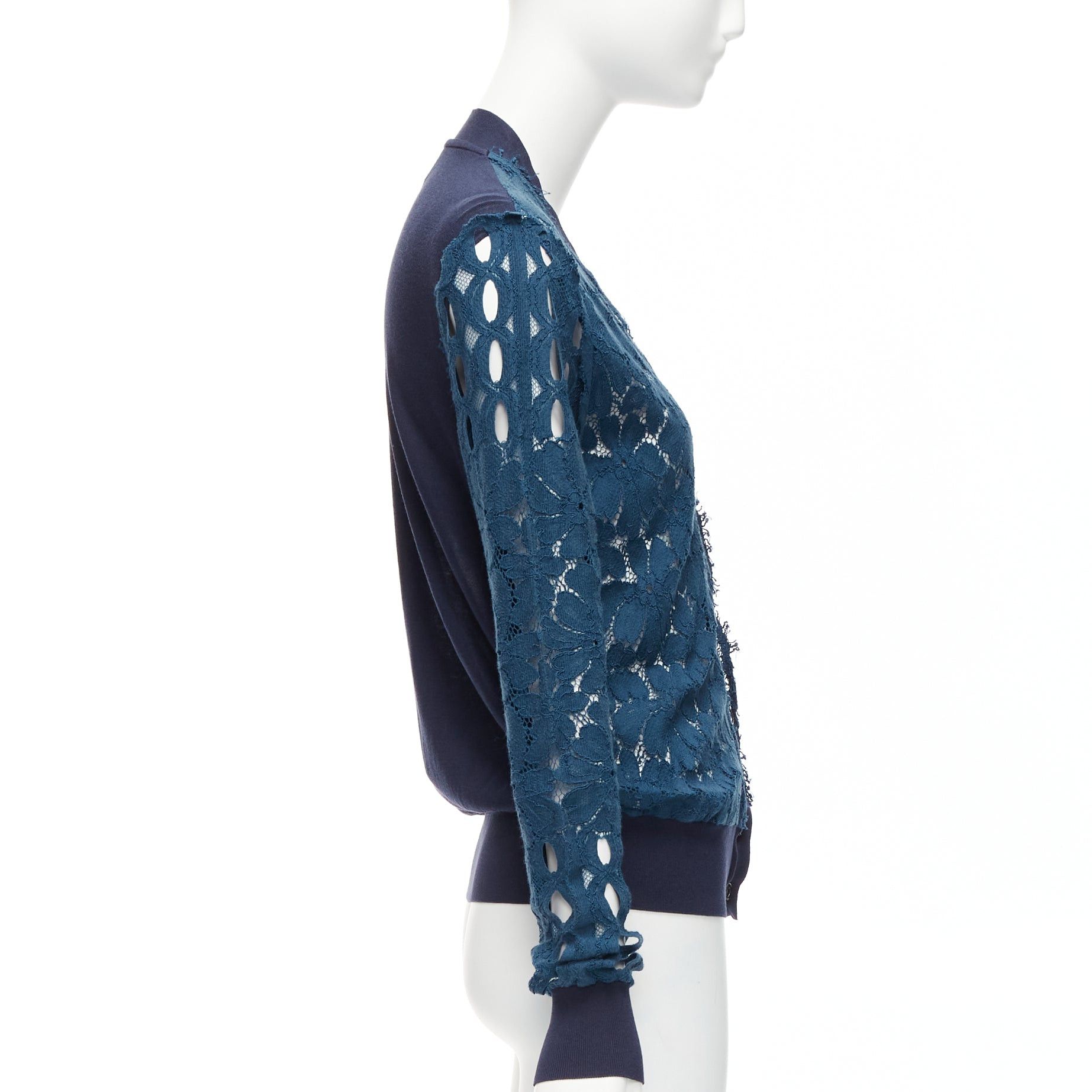 Lanvin LANVIN 2015 blue silk cotton floral lace sheer long sleeve V neck cardigan S Size S / US 4 / IT 40 - 5 Thumbnail