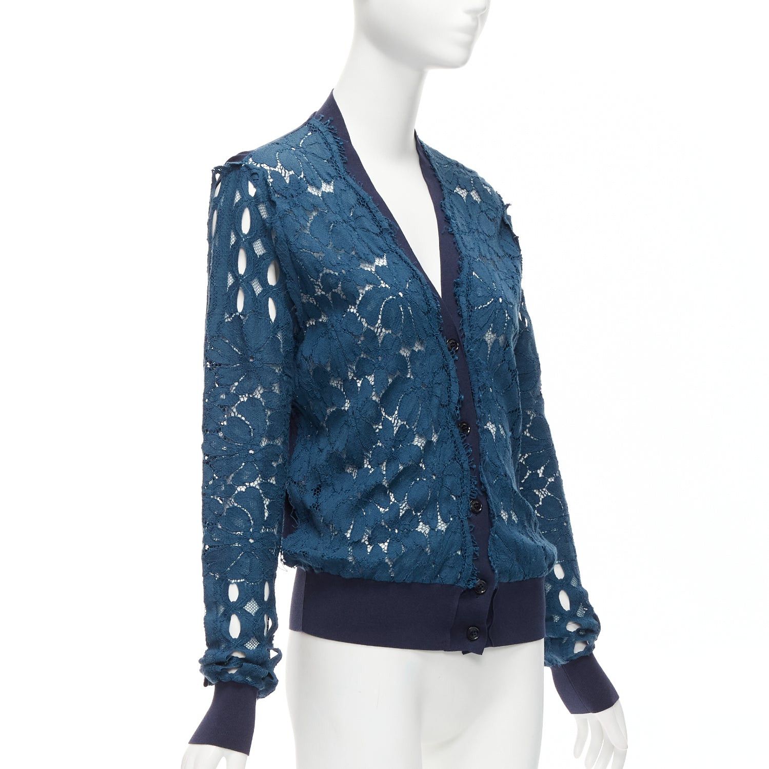 Lanvin LANVIN 2015 blue silk cotton floral lace sheer long sleeve V neck cardigan S Size S / US 4 / IT 40 - 4 Thumbnail