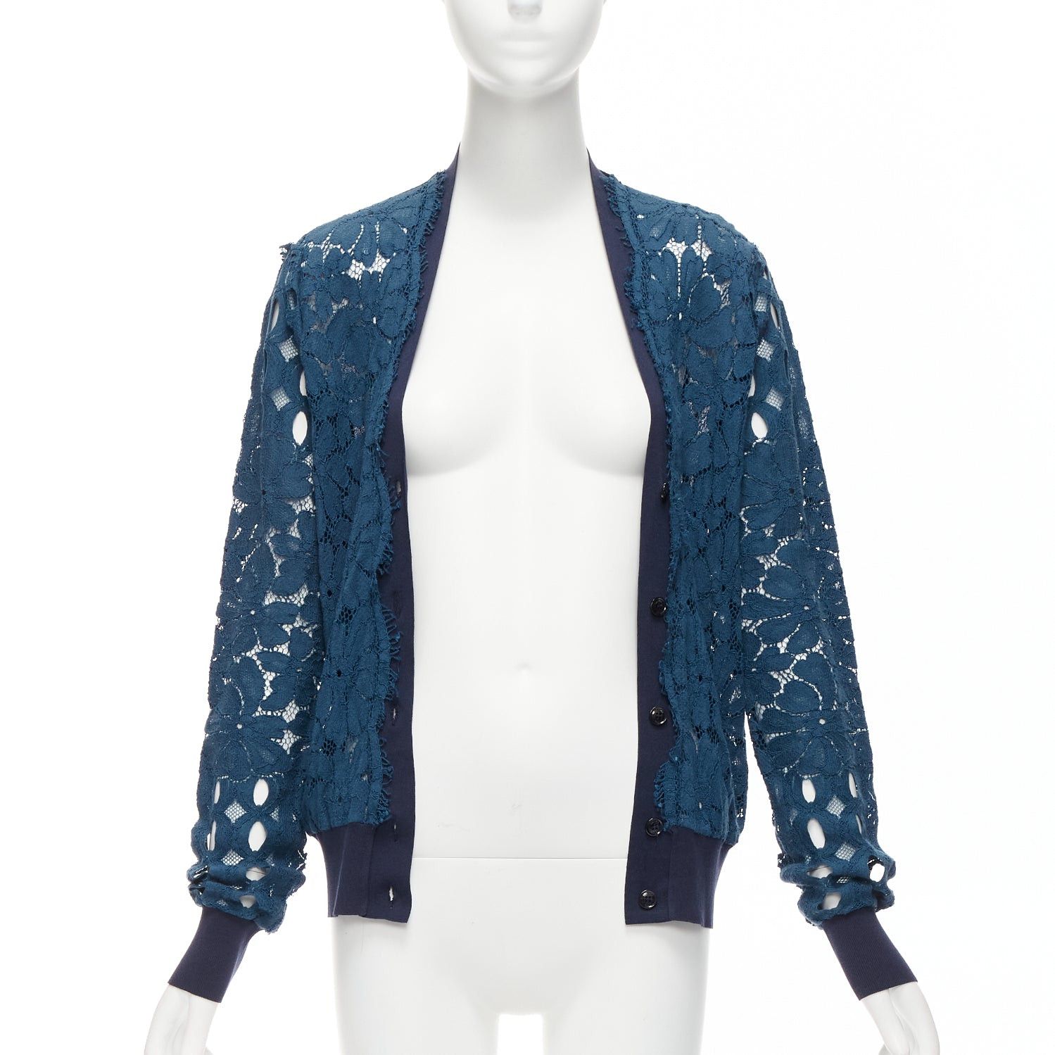 Lanvin LANVIN 2015 blue silk cotton floral lace sheer long sleeve V neck cardigan S Size S / US 4 / IT 40 - 3 Thumbnail