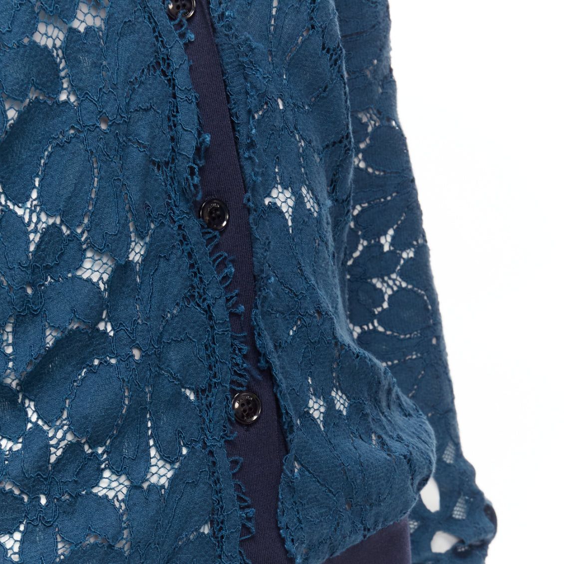 Lanvin LANVIN 2015 blue silk cotton floral lace sheer long sleeve V neck cardigan S Size S / US 4 / IT 40 - 2 Thumbnail