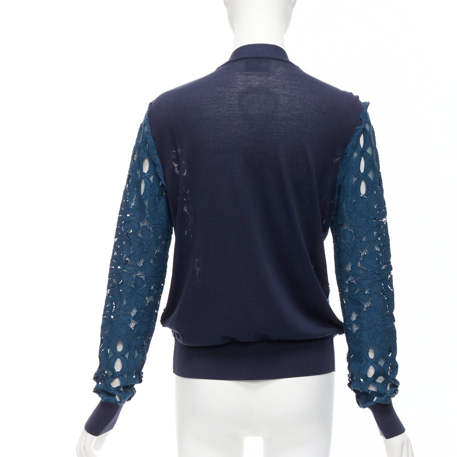 Lanvin LANVIN 2015 blue silk cotton floral lace sheer long sleeve V neck cardigan S Size S / US 4 / IT 40 - 6 Thumbnail