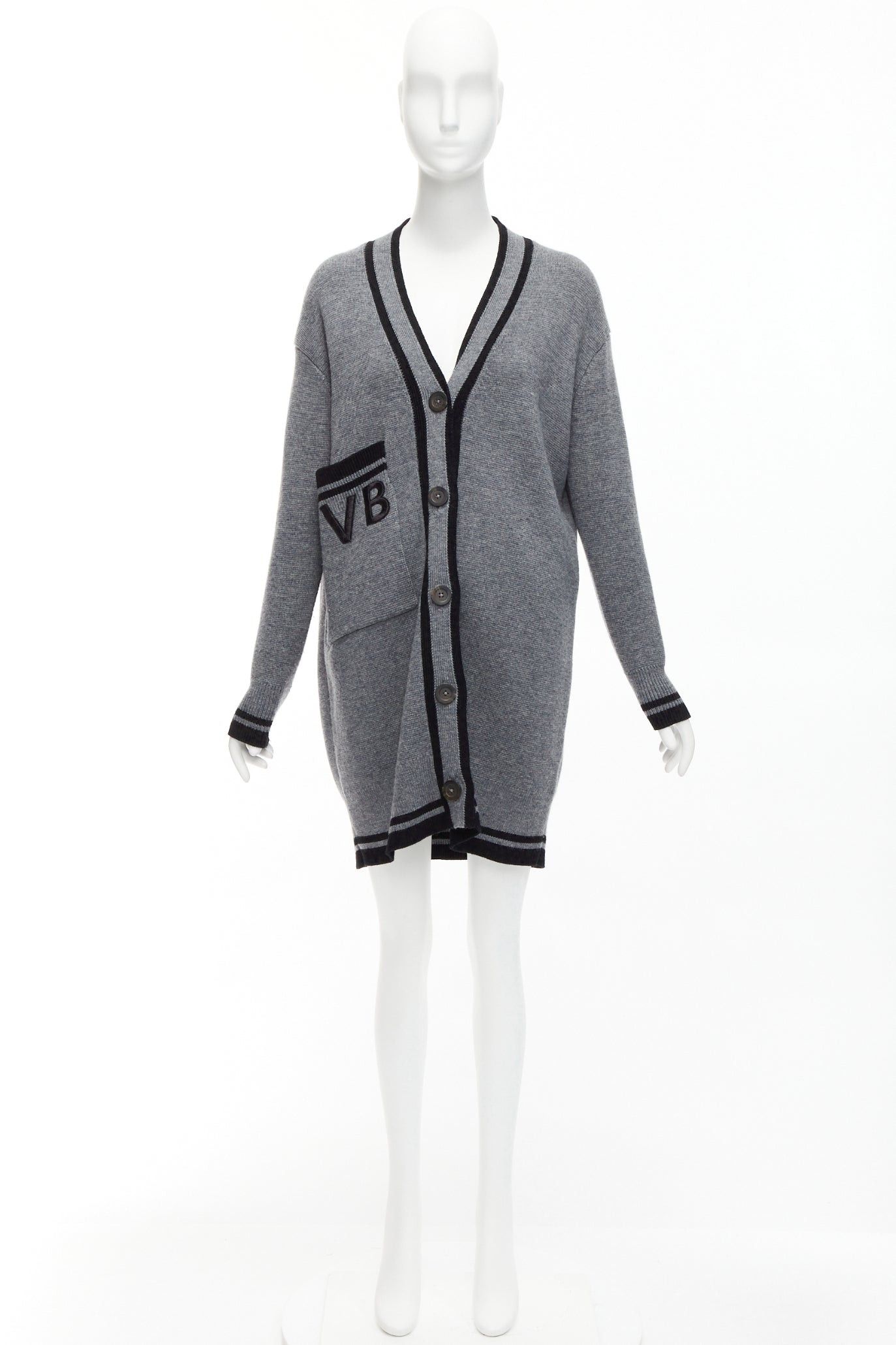Victoria Beckham VVB VICTORIA BECKHAM 2017 Runway grey wool logo oversized cardigan UK2 XXS Size S / US 4 / IT 40 - 10 Thumbnail