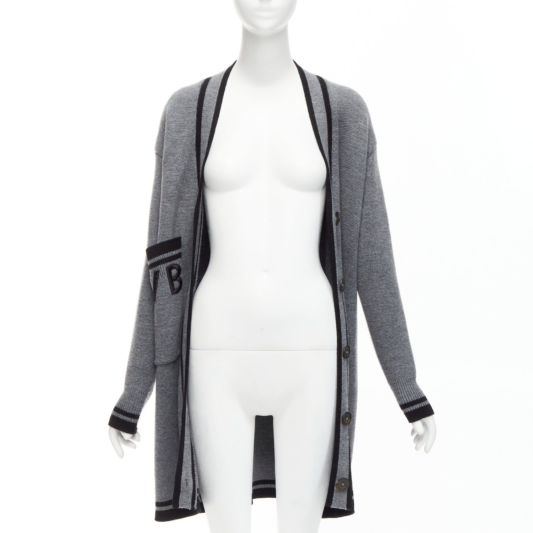 Victoria Beckham VVB VICTORIA BECKHAM 2017 Runway grey wool logo oversized cardigan UK2 XXS Size S / US 4 / IT 40 - 3 Thumbnail