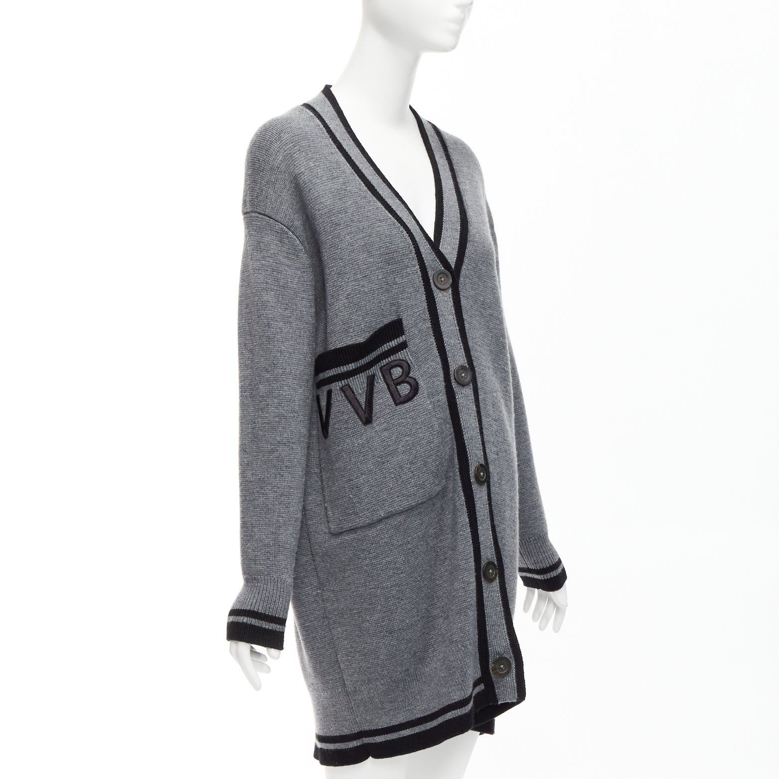 Victoria Beckham VVB VICTORIA BECKHAM 2017 Runway grey wool logo oversized cardigan UK2 XXS Size S / US 4 / IT 40 - 4 Thumbnail