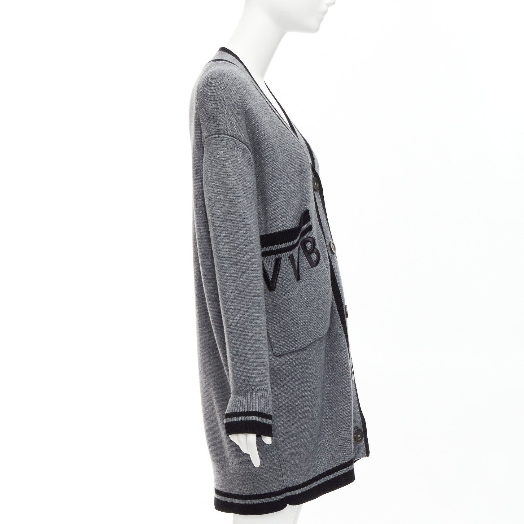 Victoria Beckham VVB VICTORIA BECKHAM 2017 Runway grey wool logo oversized cardigan UK2 XXS Size S / US 4 / IT 40 - 5 Thumbnail