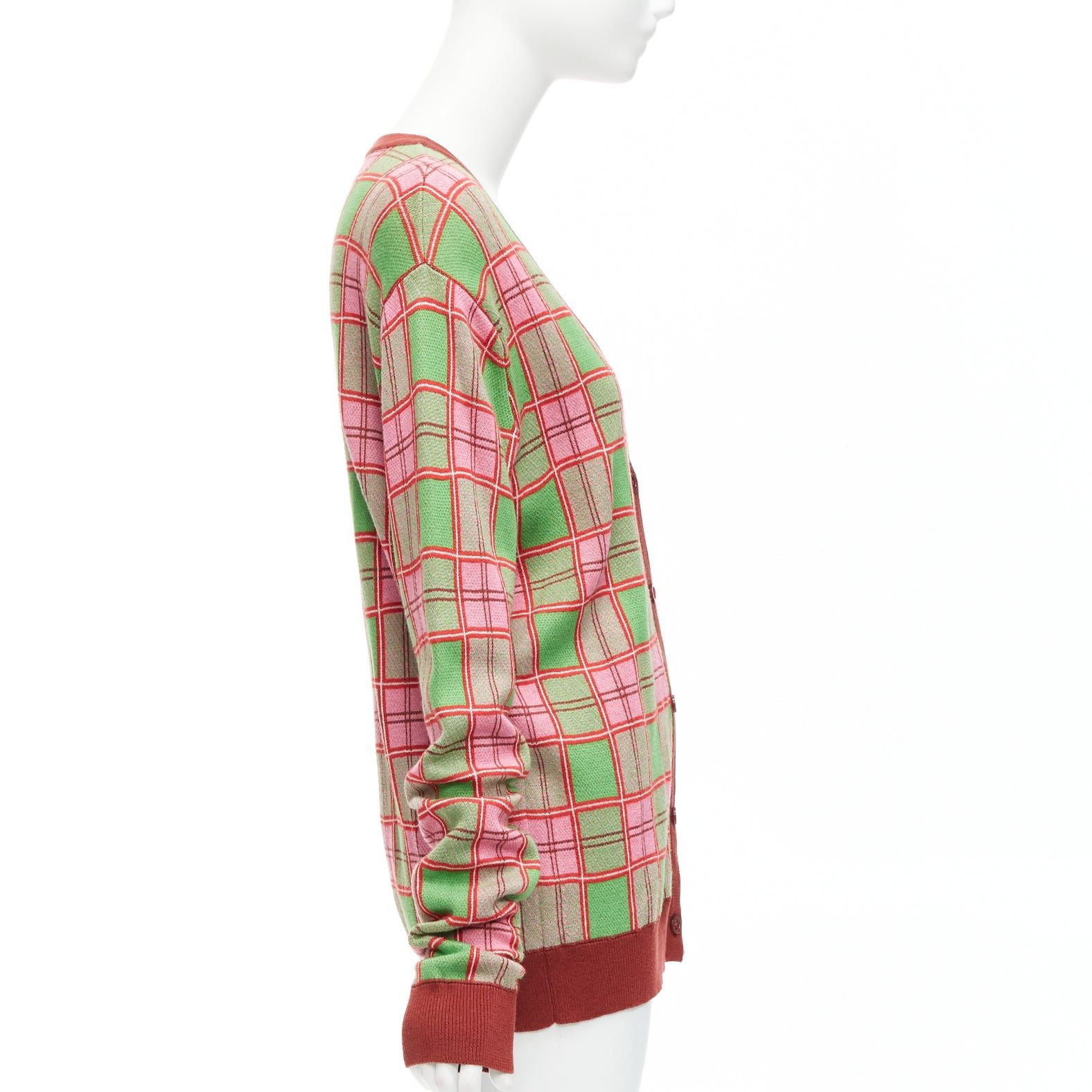 Molly Goddard MOLLY GODDARD Emma green pink combed cotton checked intarsia cardigan L Size M / US 6-8 / IT 42-44 - 4 Thumbnail