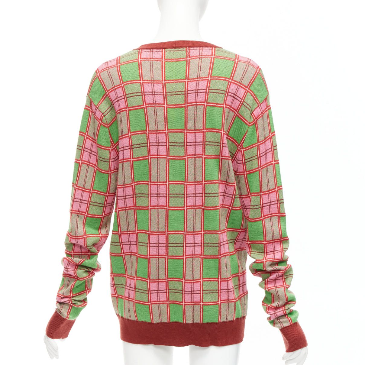 Molly Goddard MOLLY GODDARD Emma green pink combed cotton checked intarsia cardigan L Size M / US 6-8 / IT 42-44 - 5 Thumbnail