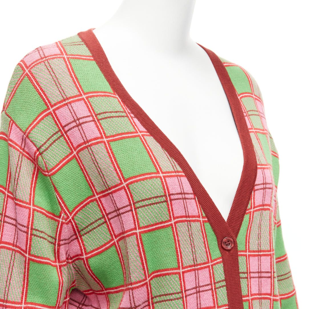 Molly Goddard MOLLY GODDARD Emma green pink combed cotton checked intarsia cardigan L Size M / US 6-8 / IT 42-44 - 2 Thumbnail