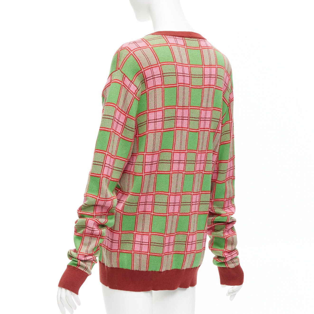 Molly Goddard MOLLY GODDARD Emma green pink combed cotton checked intarsia cardigan L Size M / US 6-8 / IT 42-44 - 6 Thumbnail