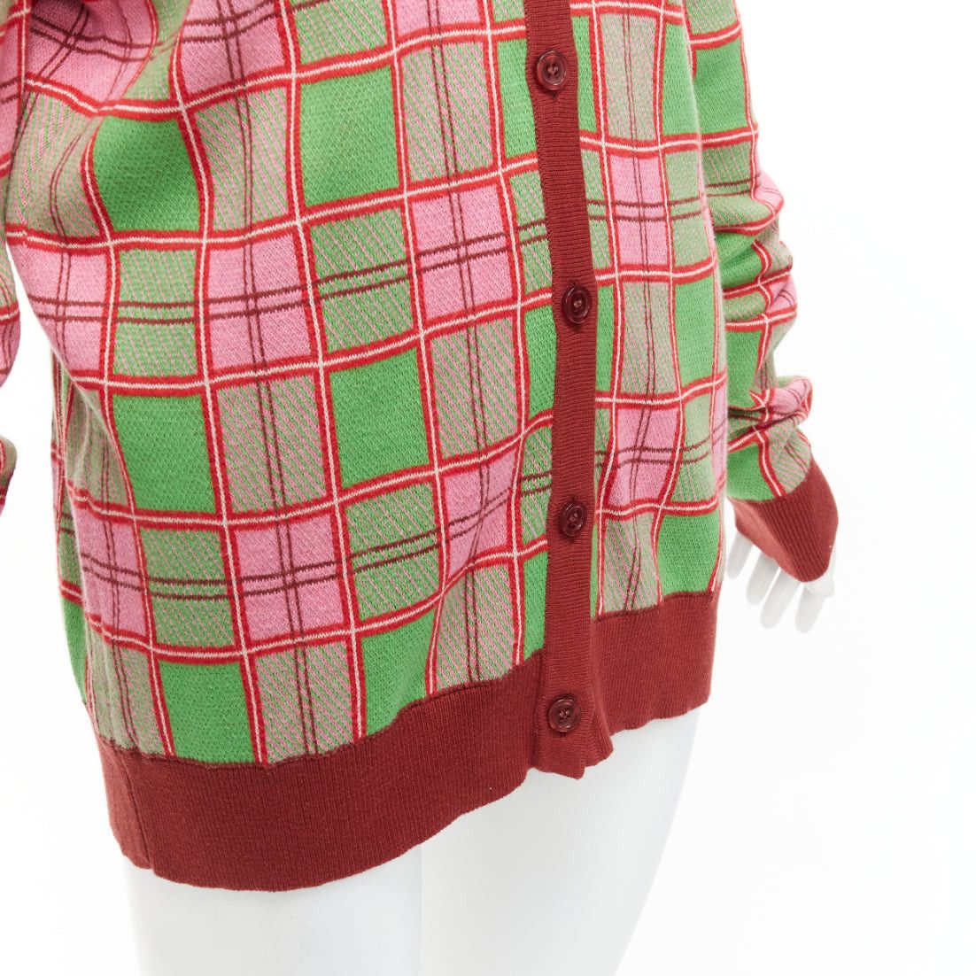 Molly Goddard MOLLY GODDARD Emma green pink combed cotton checked intarsia cardigan L Size M / US 6-8 / IT 42-44 - 7 Thumbnail