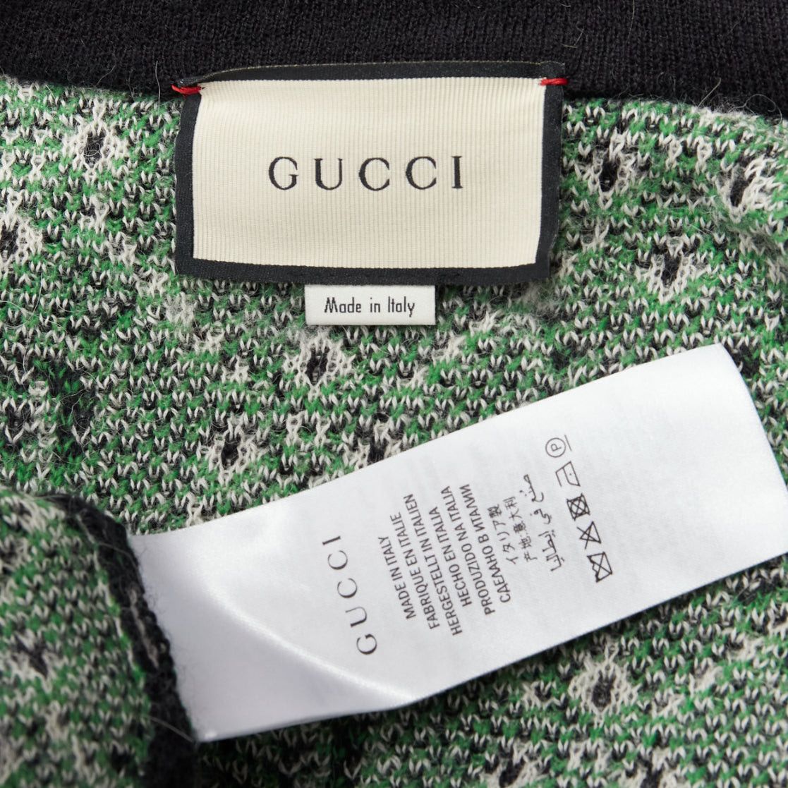 Gucci GUCCI 2018 white black GG monogram alpaca wool green trim knit coat S Size S / US 4 / IT 40 - 9 Thumbnail