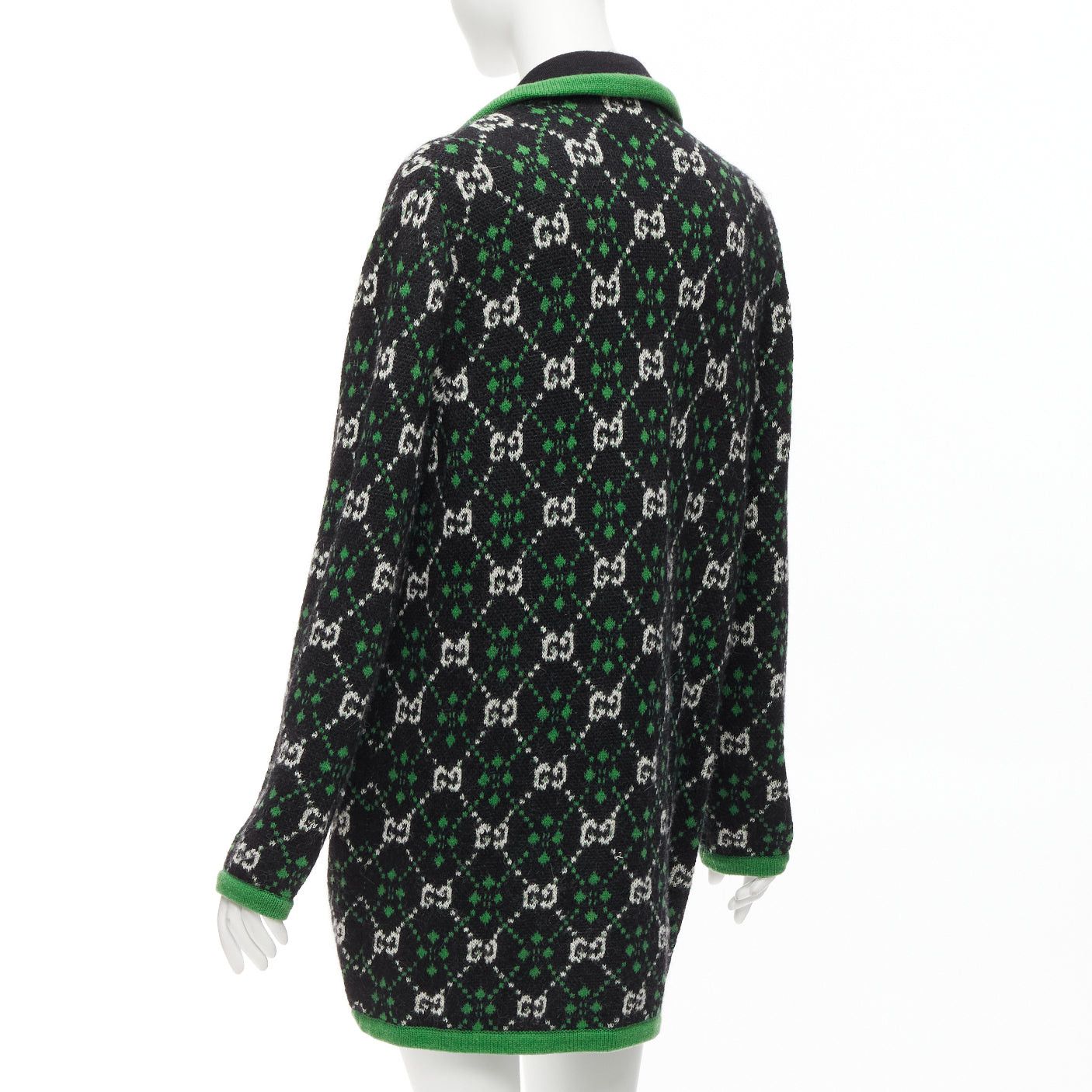 Gucci GUCCI 2018 white black GG monogram alpaca wool green trim knit coat S Size S / US 4 / IT 40 - 7 Thumbnail
