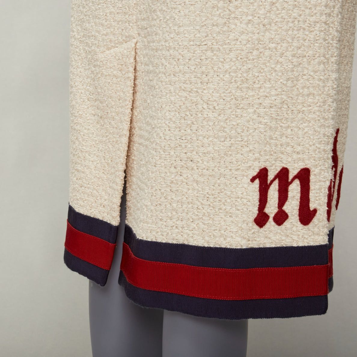 Gucci GUCCI 2016 Modern Future cream cotton boucle webbing trim midi skirt IT42 M Size 28" / US 6 / IT 42 - 2 Thumbnail