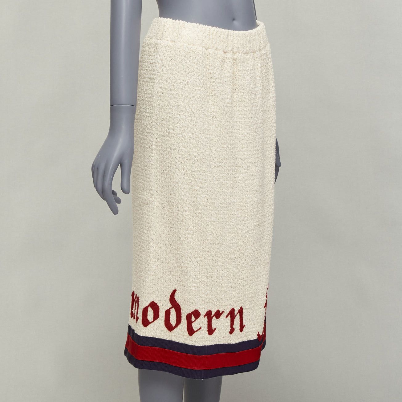 Gucci GUCCI 2016 Modern Future cream cotton boucle webbing trim midi skirt IT42 M Size 28" / US 6 / IT 42 - 3 Thumbnail