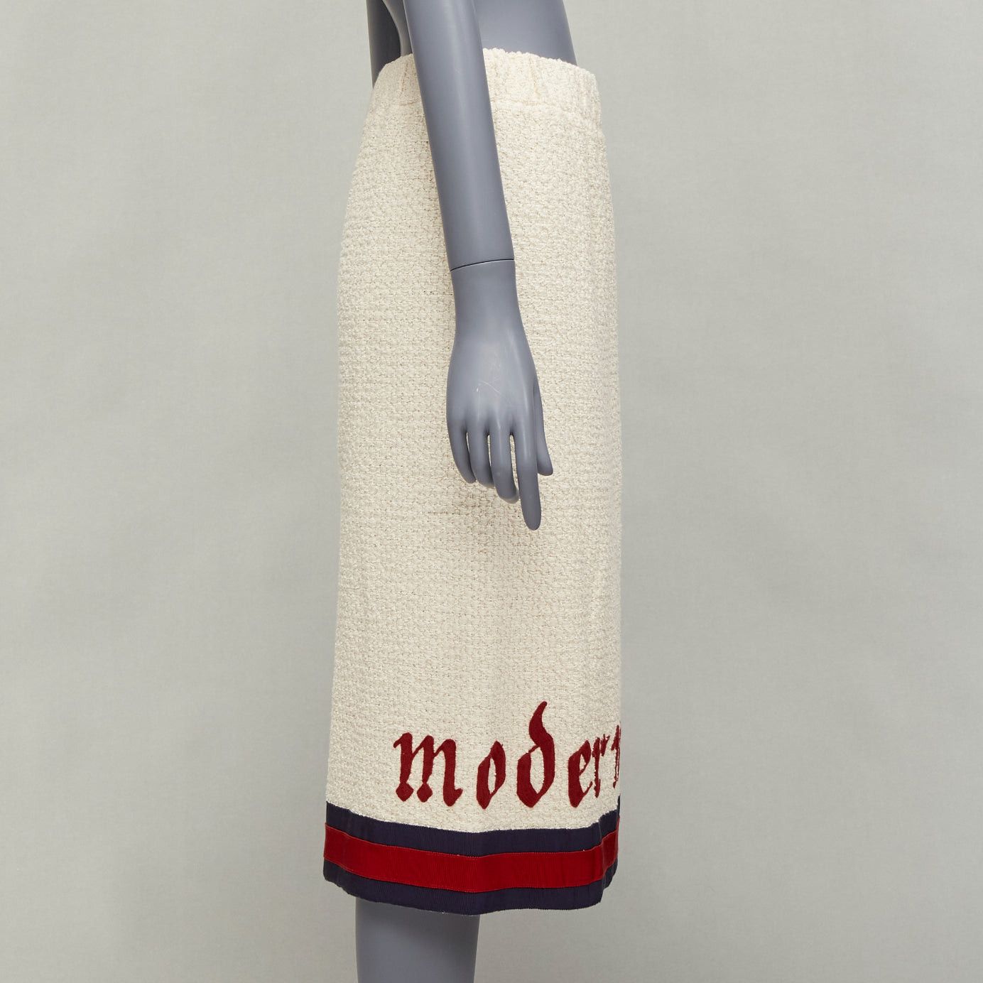 Gucci GUCCI 2016 Modern Future cream cotton boucle webbing trim midi skirt IT42 M Size 28" / US 6 / IT 42 - 4 Thumbnail