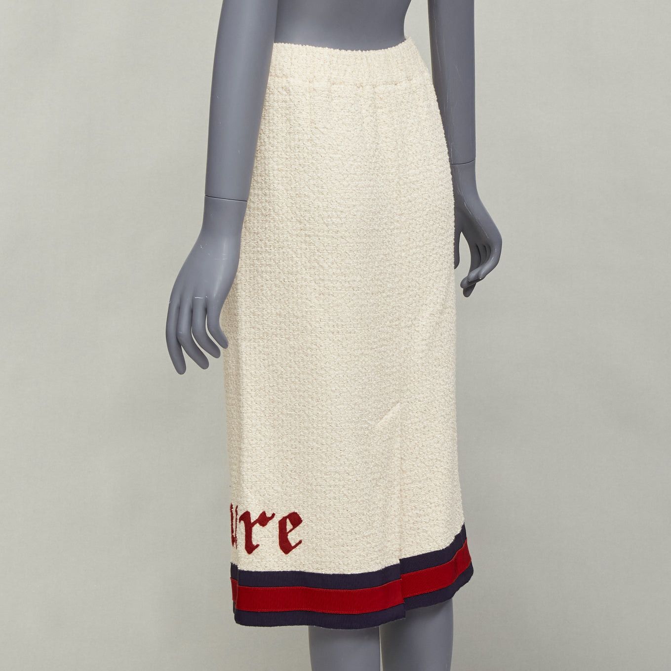 Gucci GUCCI 2016 Modern Future cream cotton boucle webbing trim midi skirt IT42 M Size 28" / US 6 / IT 42 - 6 Thumbnail