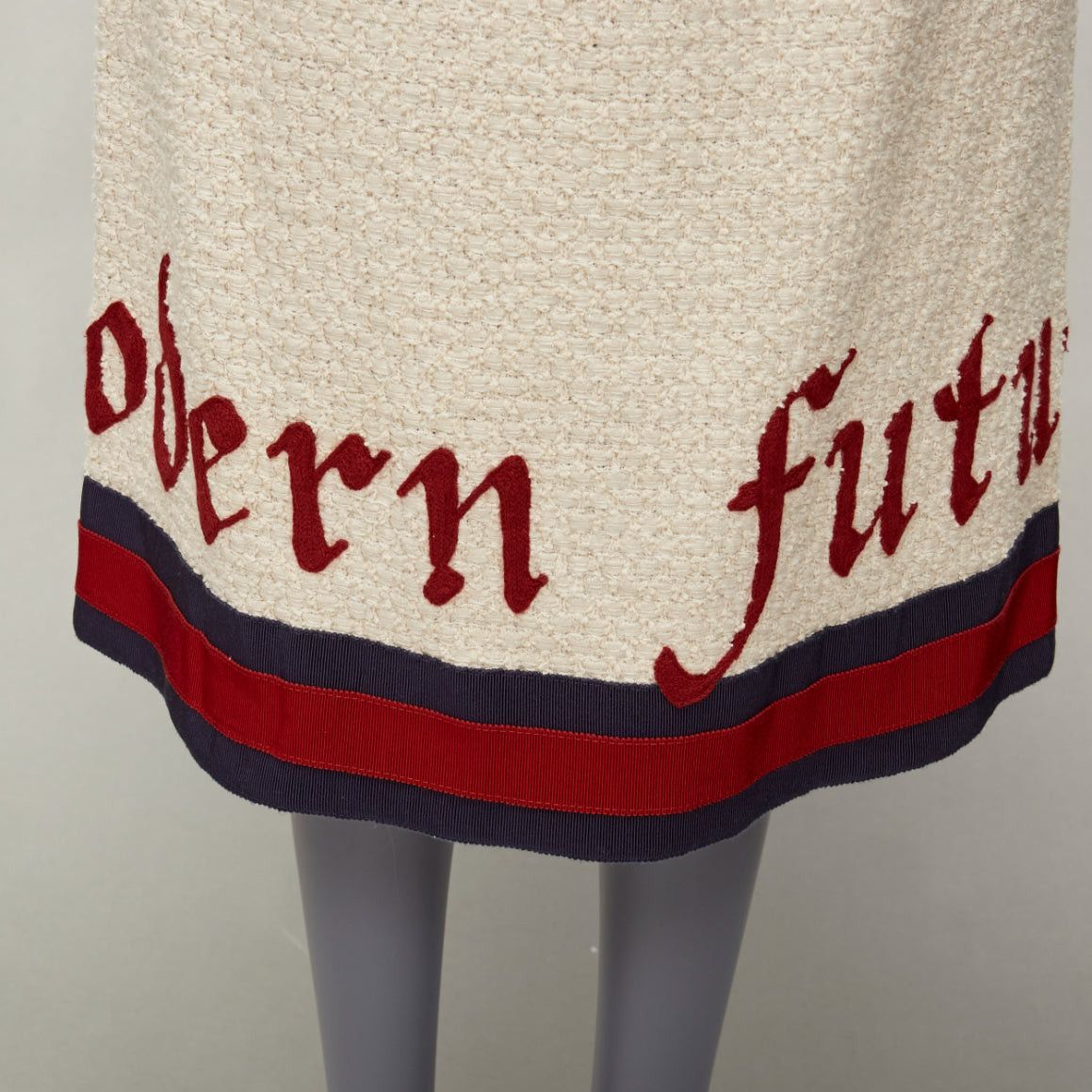 Gucci GUCCI 2016 Modern Future cream cotton boucle webbing trim midi skirt IT42 M Size 28" / US 6 / IT 42 - 7 Thumbnail