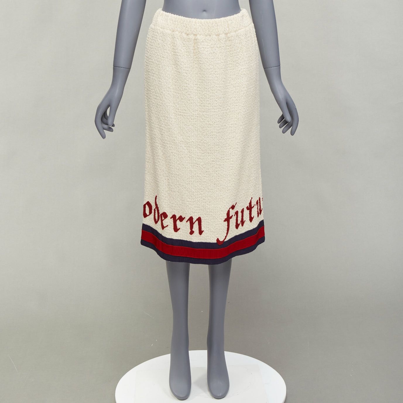 Gucci GUCCI 2016 Modern Future cream cotton boucle webbing trim midi skirt IT42 M Size 28" / US 6 / IT 42 - 9 Thumbnail