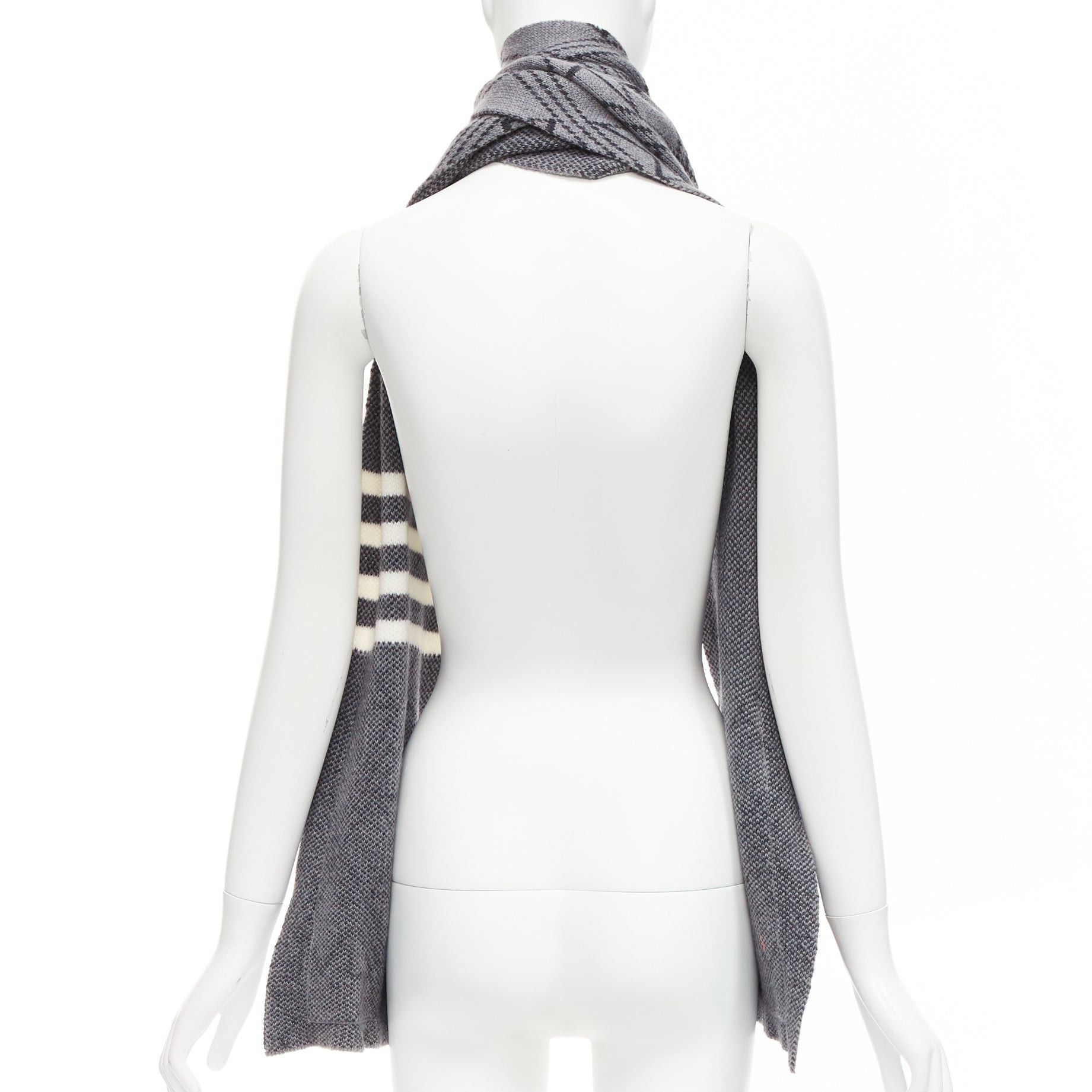 Thom Browne THOM BROWNE grey black graphic star 4 bar stripes pocketed long scarf Size ONE SIZE - 5 Thumbnail