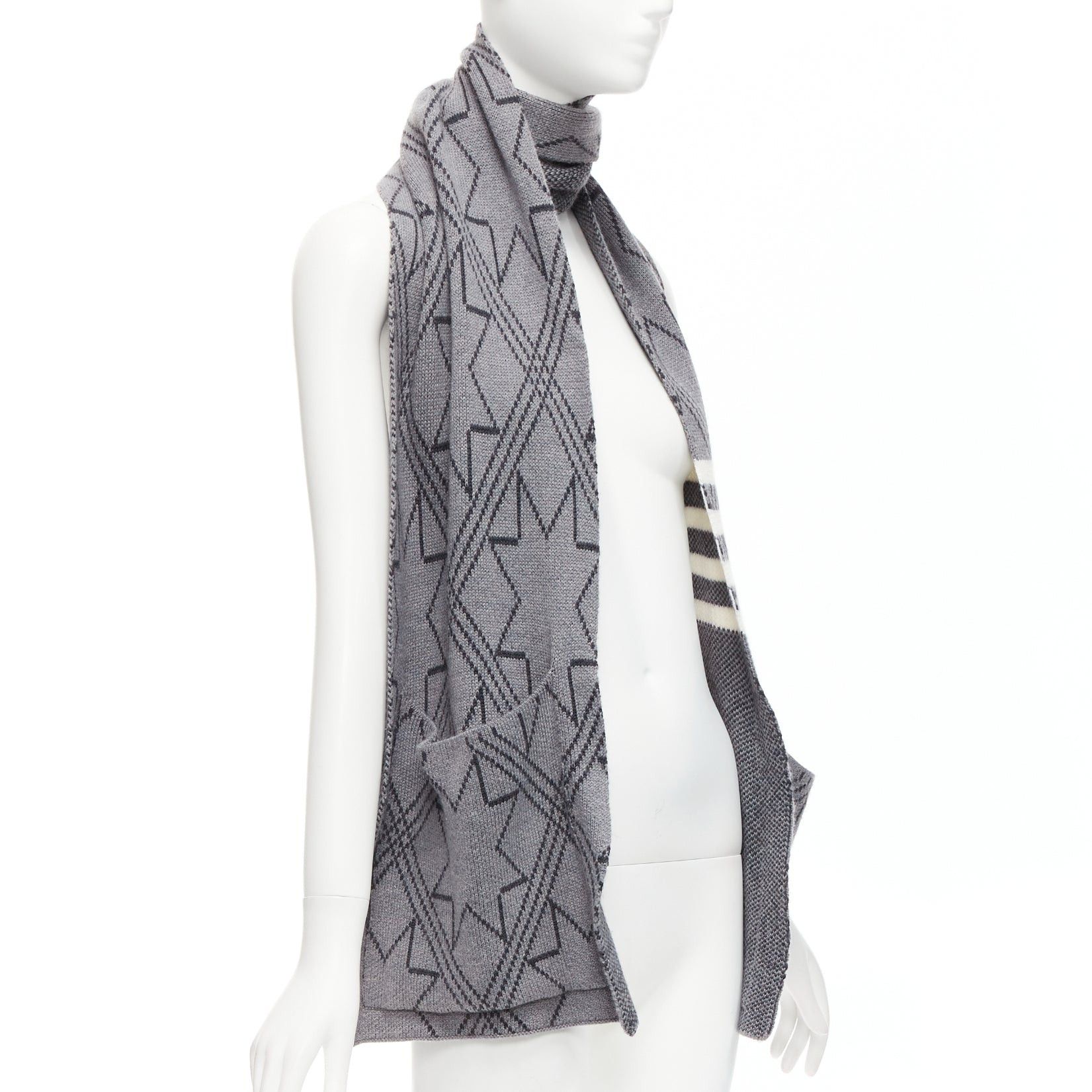 Thom Browne THOM BROWNE grey black graphic star 4 bar stripes pocketed long scarf Size ONE SIZE - 3 Thumbnail