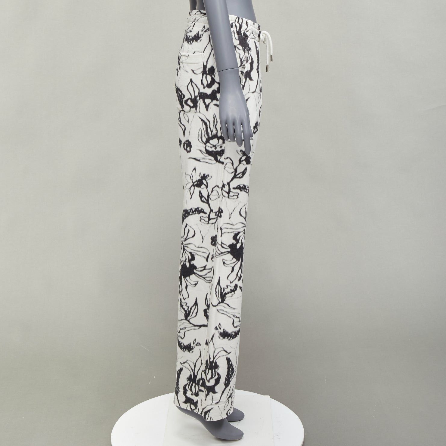 Dries Van Noten DRIES VAN NOTEN black white cotton blurry abstract floral print sweatpants S Size 27" / US 4 / IT 40 - 4 Thumbnail
