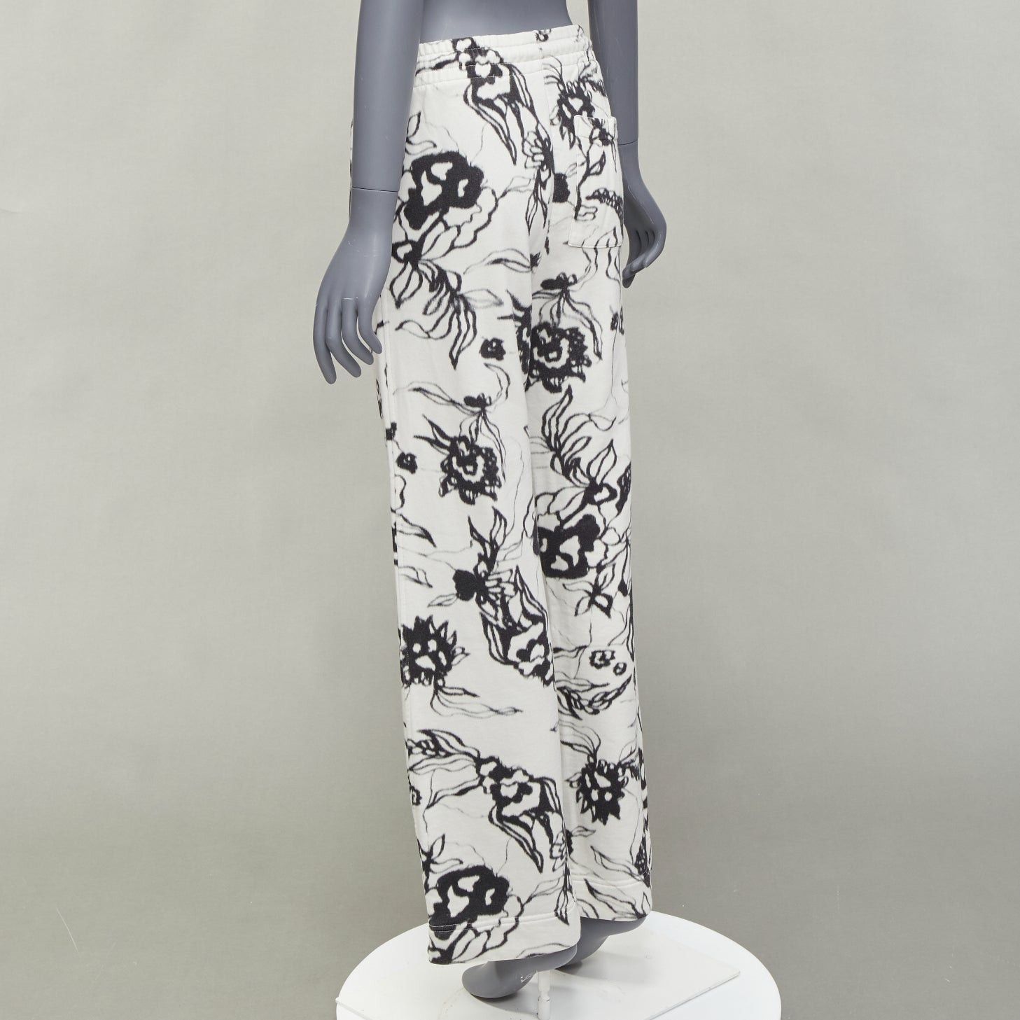 Dries Van Noten DRIES VAN NOTEN black white cotton blurry abstract floral print sweatpants S Size 27" / US 4 / IT 40 - 6 Thumbnail