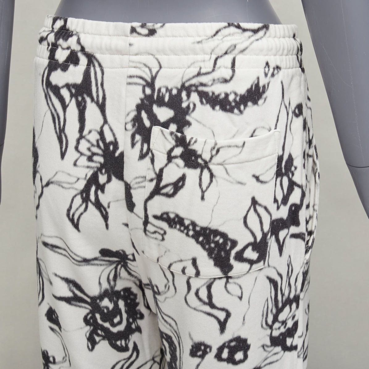 Dries Van Noten DRIES VAN NOTEN black white cotton blurry abstract floral print sweatpants S Size 27" / US 4 / IT 40 - 7 Thumbnail