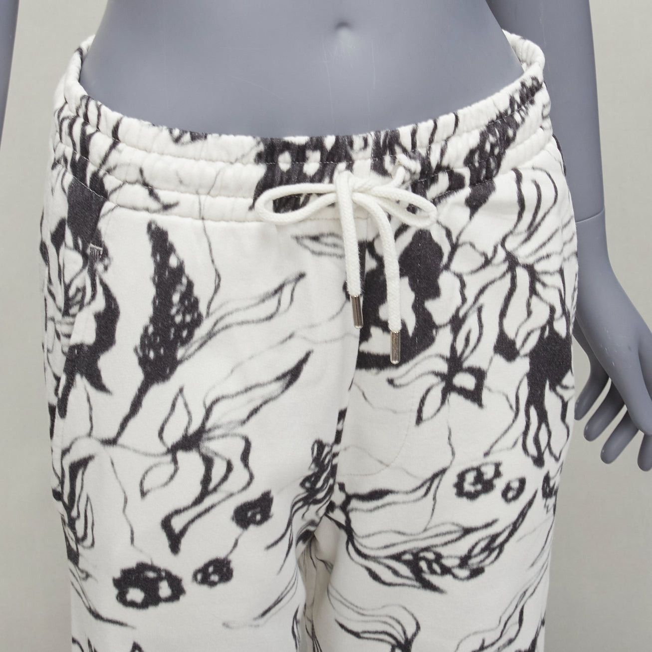 Dries Van Noten DRIES VAN NOTEN black white cotton blurry abstract floral print sweatpants S Size 27" / US 4 / IT 40 - 2 Thumbnail