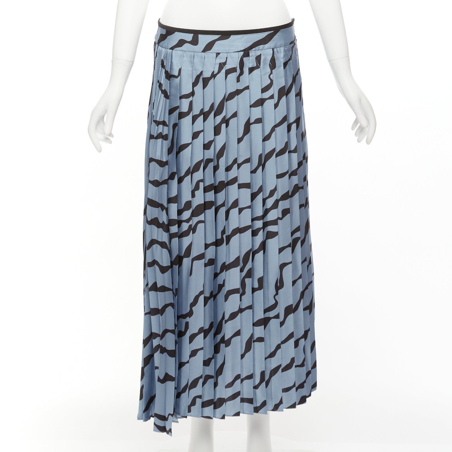 Victoria Beckham VVB VICTORIA BECKHAM blue black diagonal print pleated bias hem skirt UK8 S Size 27" / US 4 / IT 40 - 3 Thumbnail